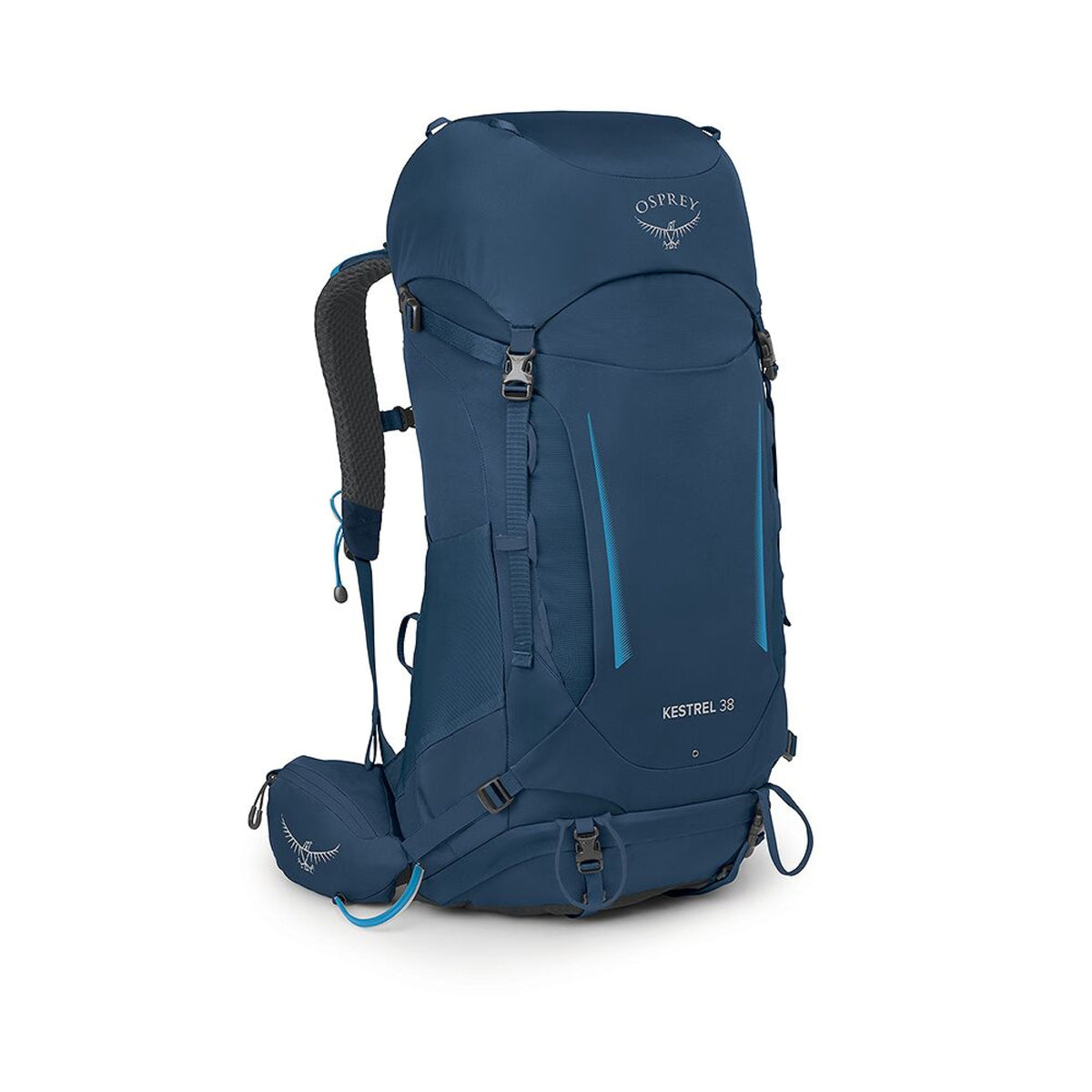 Osprey Kestrel 38 zaino uomo da trekking e hiking da 38 litri con schienale regolabile e traspirante AirScape, raincover integrata, scomparto inferiore per sacco a pelo, attacco bastoncini Stow-on-the-Go, cinghie di compressione e tasche con zip sulla cintura ventrale per escursioni.