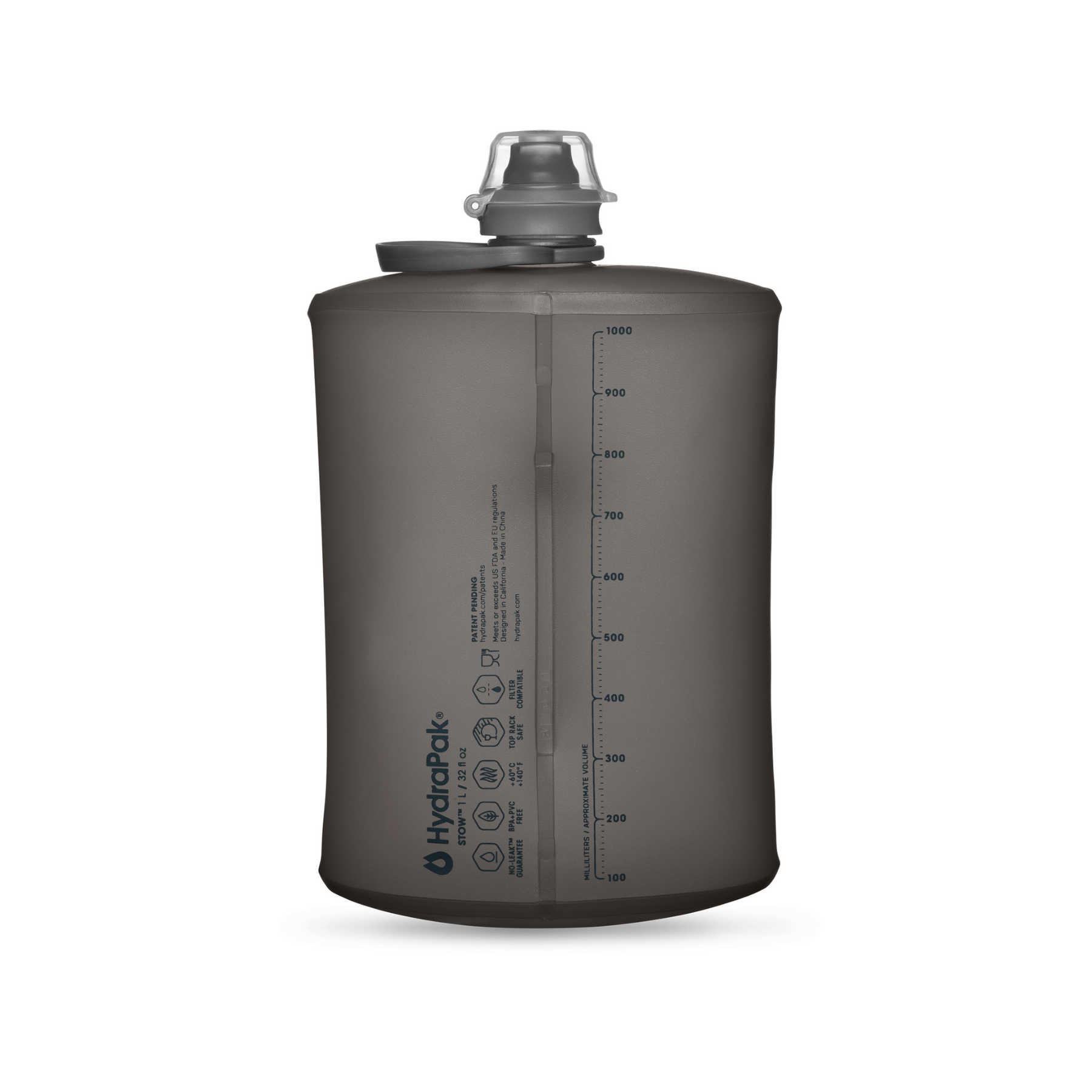 HYDRAPAK STOW, bottiglia pieghevole compatta con tappo e beccuccio, ideale per attività outdoor, disponibile su backpacco.it