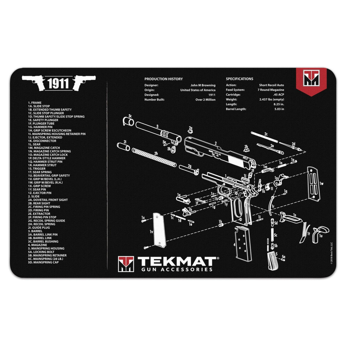 TEKMAT | 1911 GUN CLEANING MAT - Tappetino per manutenzione armi - BackPacco - BP-TEKMAT-R17-1911