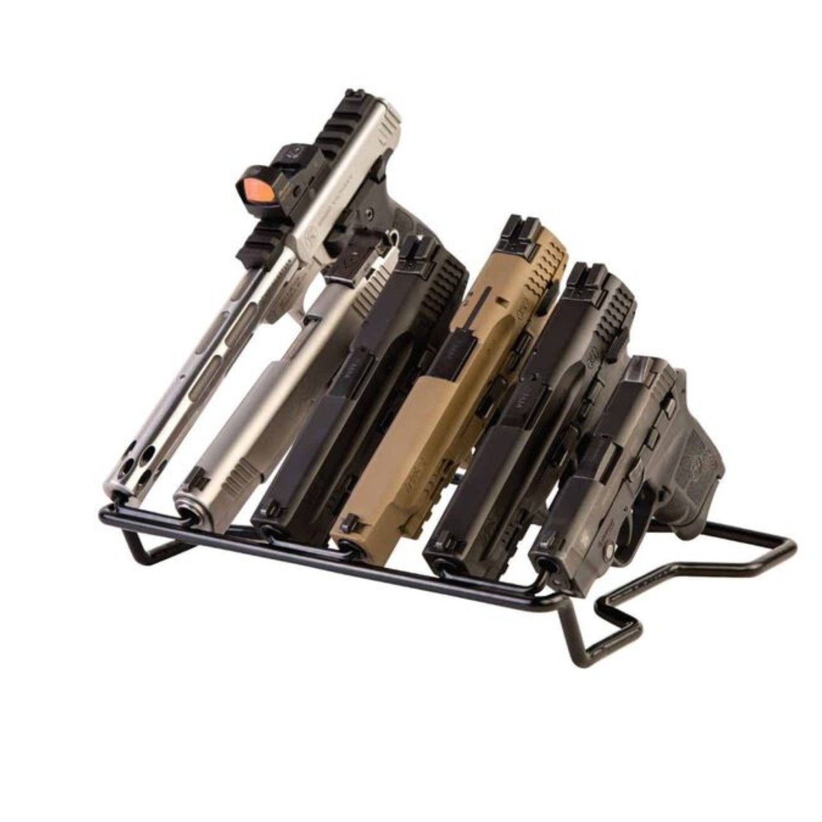 LOCKDOWN Handgun Rack Barrel Down Stand porta pistola con rivestimento protettivo in vinile. Struttura in metallo per posizionare l'arma con la canna rivolta verso il basso, ideale per organizzare e ottimizzare lo spazio in cassaforte o armadietto.