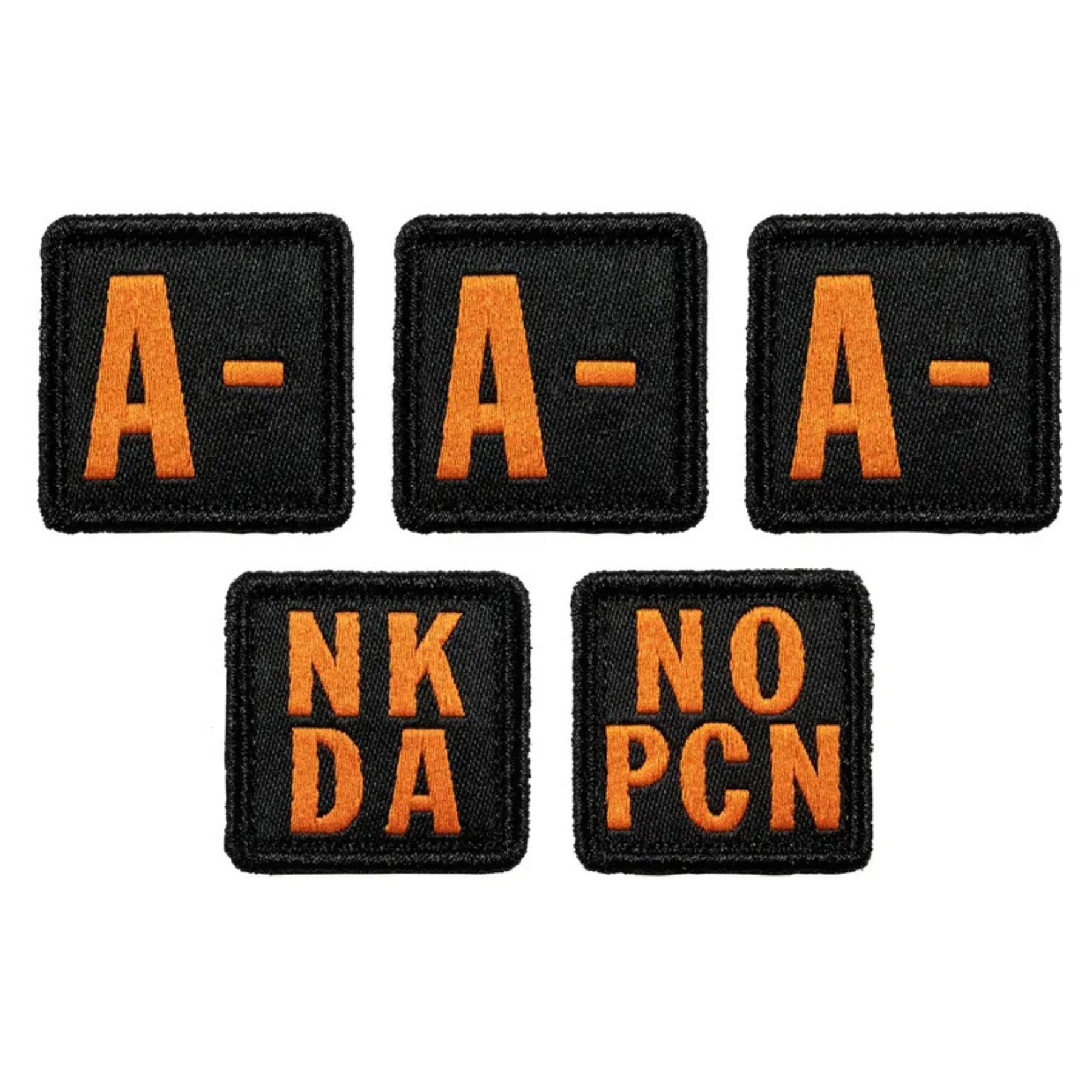 5.11 Blood Type Patch Kit, set di 5 patch ricamate con velcro, toppe con gruppo sanguigno e codice allergie NKDA e NO PCN, accessorio tattico medico