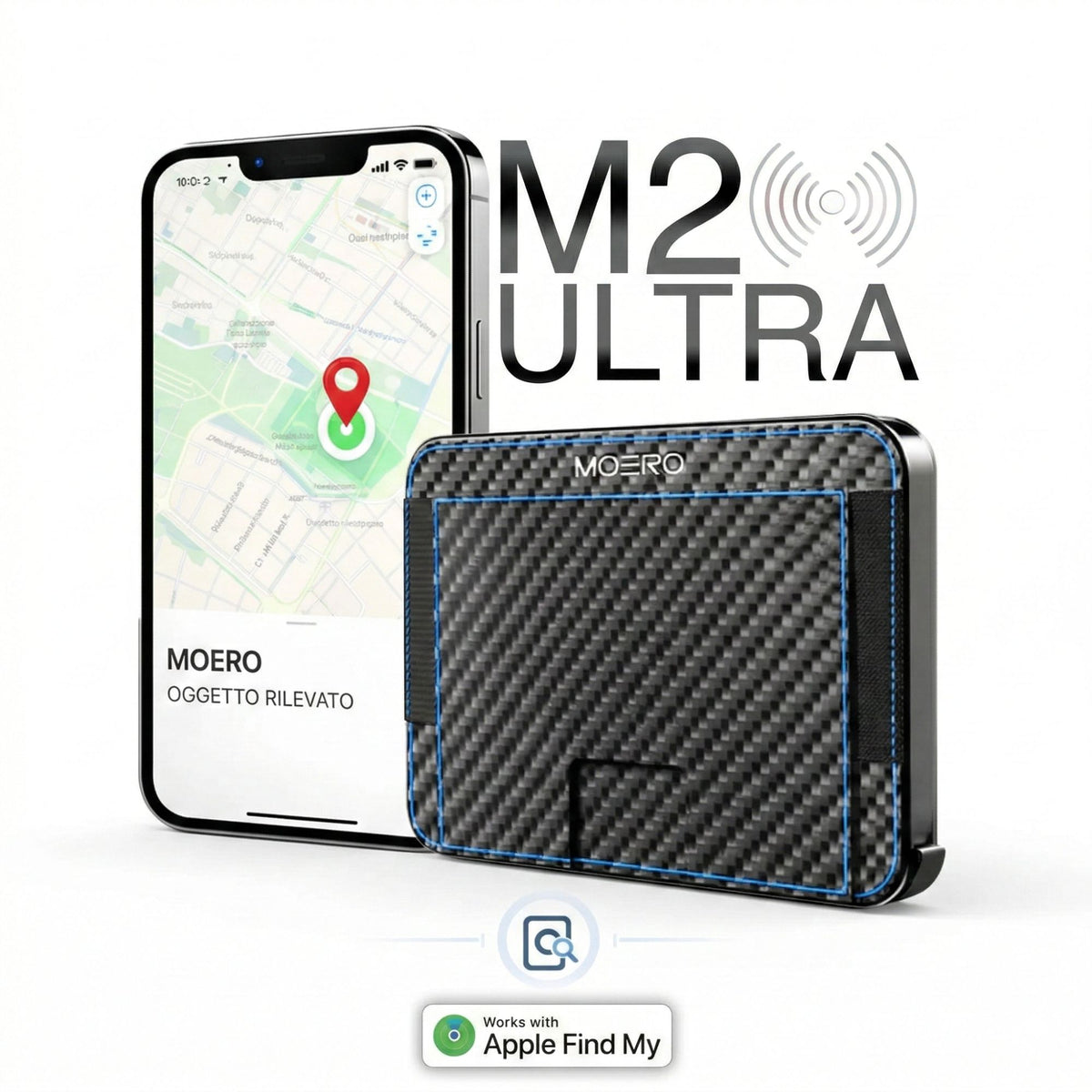 MOERO | M2 ULTRA CARBON RACING BLUE - Portafoglio MagSafe con localizzatore - BackPacco - BP-MOERO-M2ULTRA-CARBON-BLU