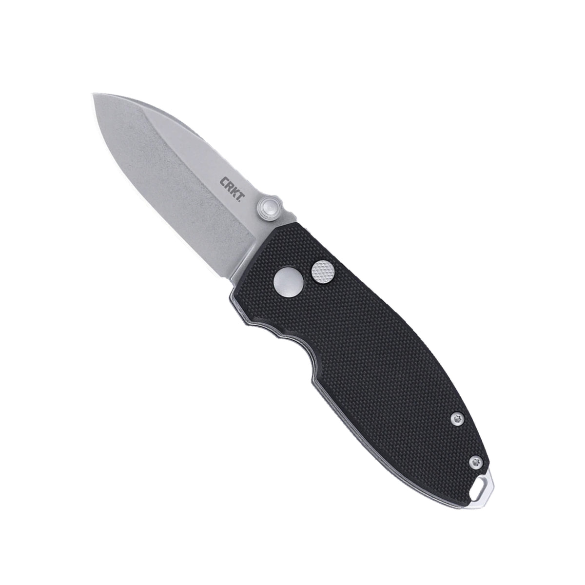 CRKT Squid Button Lock 2474 coltello chiudibile EDC con lama drop point stonewash, thumb stud per apertura rapida, meccanismo di sicurezza button lock e impugnatura ergonomica testurizzata con foro per cordino, ideale per escursionismo e outdoor.