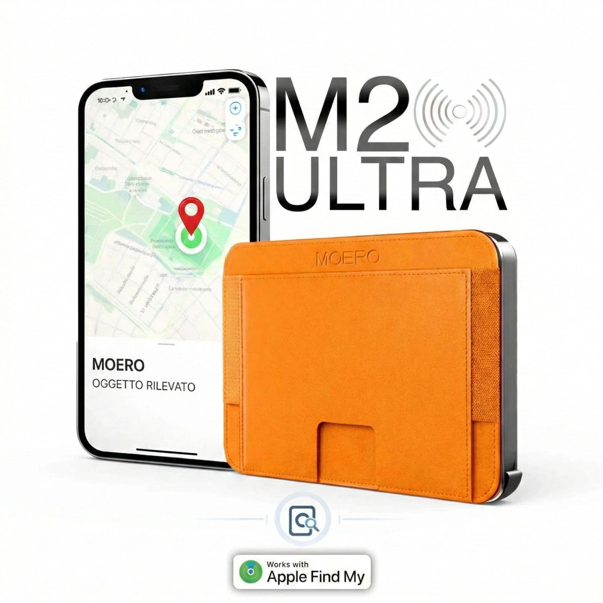 MOERO | M2 ULTRA 17PRO ED COSMIC ORANGE - Portafoglio MagSafe con localizzatore - BackPacco - BP-MOERO-M2ULTRA-17PRO-ORG
