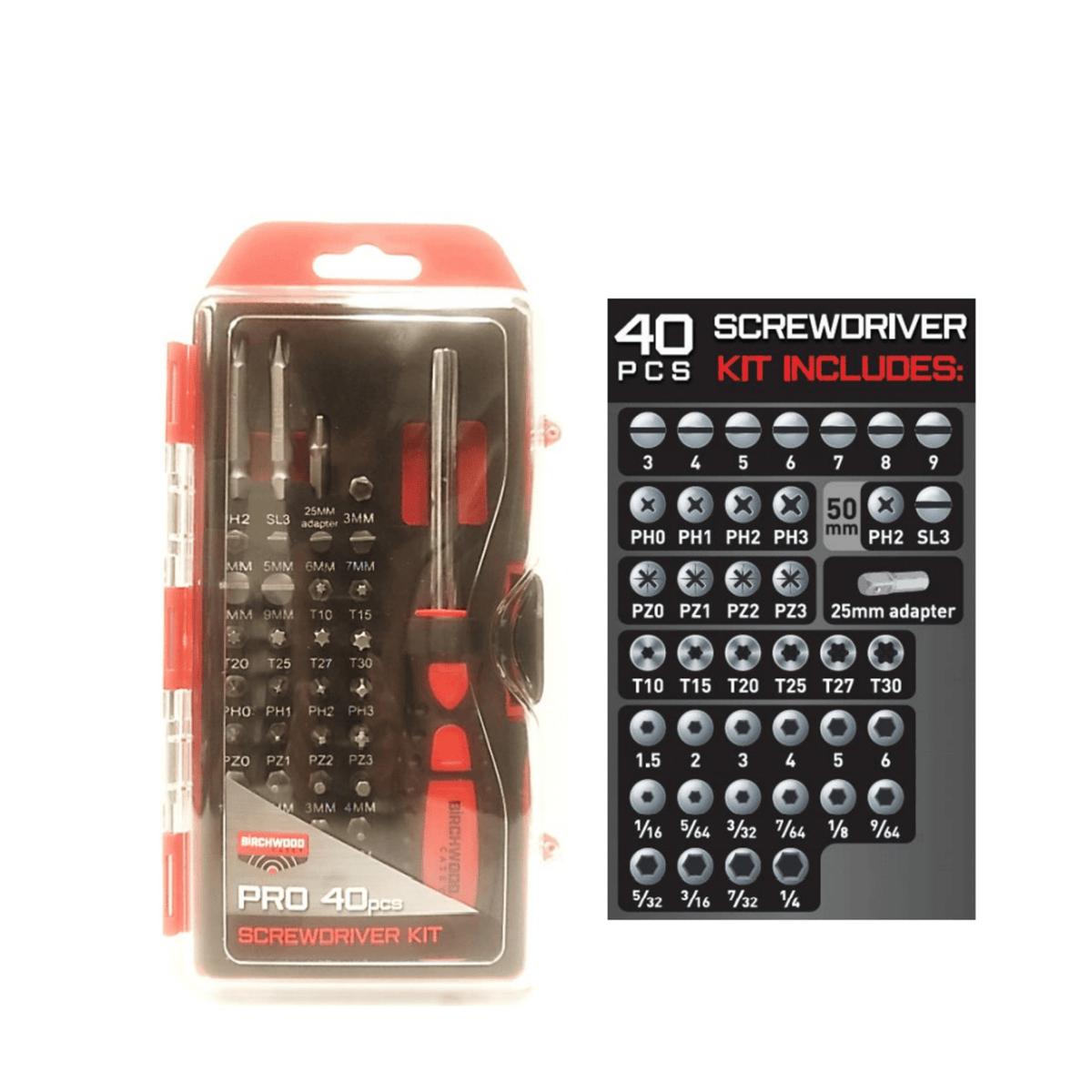 BIRCHWOOD CASEY | PRO SCREWDRIVER KIT - Set di giraviti, 40 pezzi - BackPacco - BP-BIRCCHWOOD-BC-PROSDS