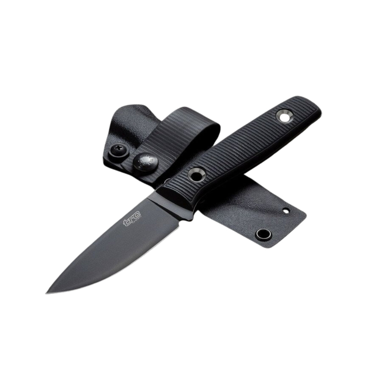 TRC Knives Classic Freedom DLC coltello a lama fissa da outdoor e bushcraft con lama Drop Point rivestita in DLC manico zigrinato con texture antiscivolo e passanti per il cordino completo di fodero in Kydex per il trasporto sicuro