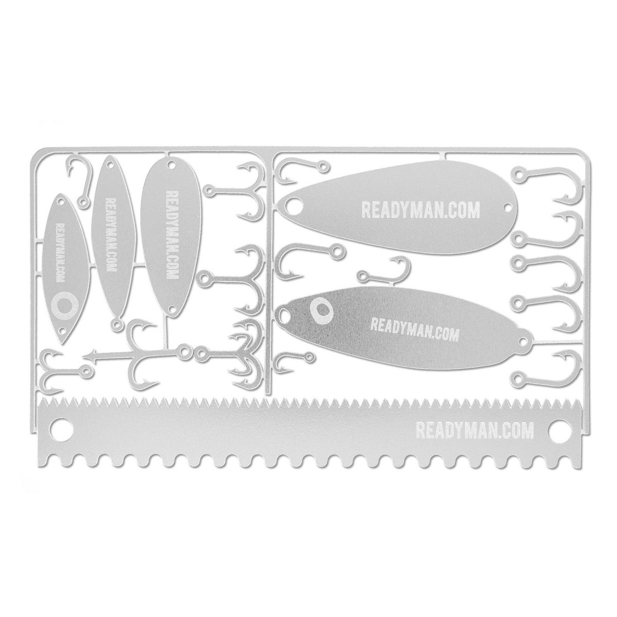 Card da sopravvivenza READYMAN Fisherman's Survival con ami, esche e sega, kit da pesca compatto per escursioni e outdoor su Backpacco.it