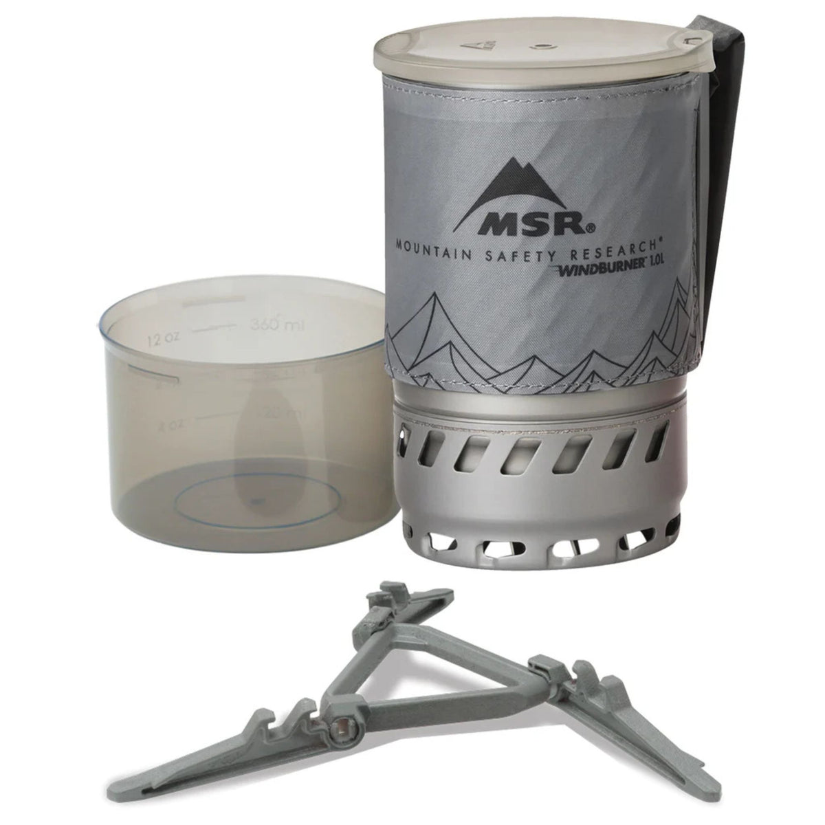 MSR WindBurner Personal Accessory Pot gavetta supplementare da 1.0L con scambiatore di calore integrato e custodia termica. Compatibile esclusivamente con sistemi WindBurner, include coperchio con fori per bere e filtrare, ciotola graduata da 0.47L e supporto a treppiede.