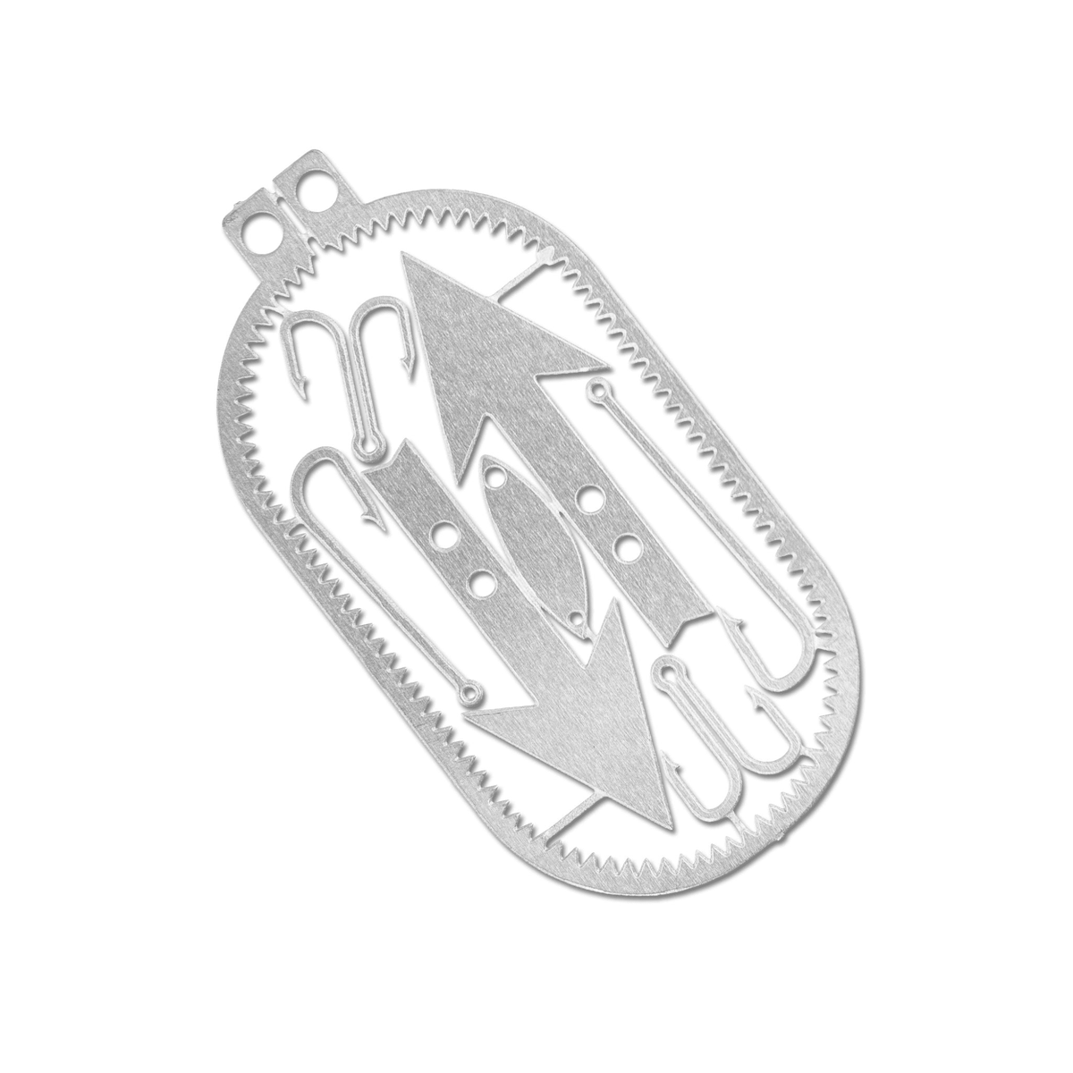 Dog Tag READYMAN Survival Card con kit da pesca integrato, ami, seghetto e strumenti da sopravvivenza, compatta e portatile su Backpacco.it