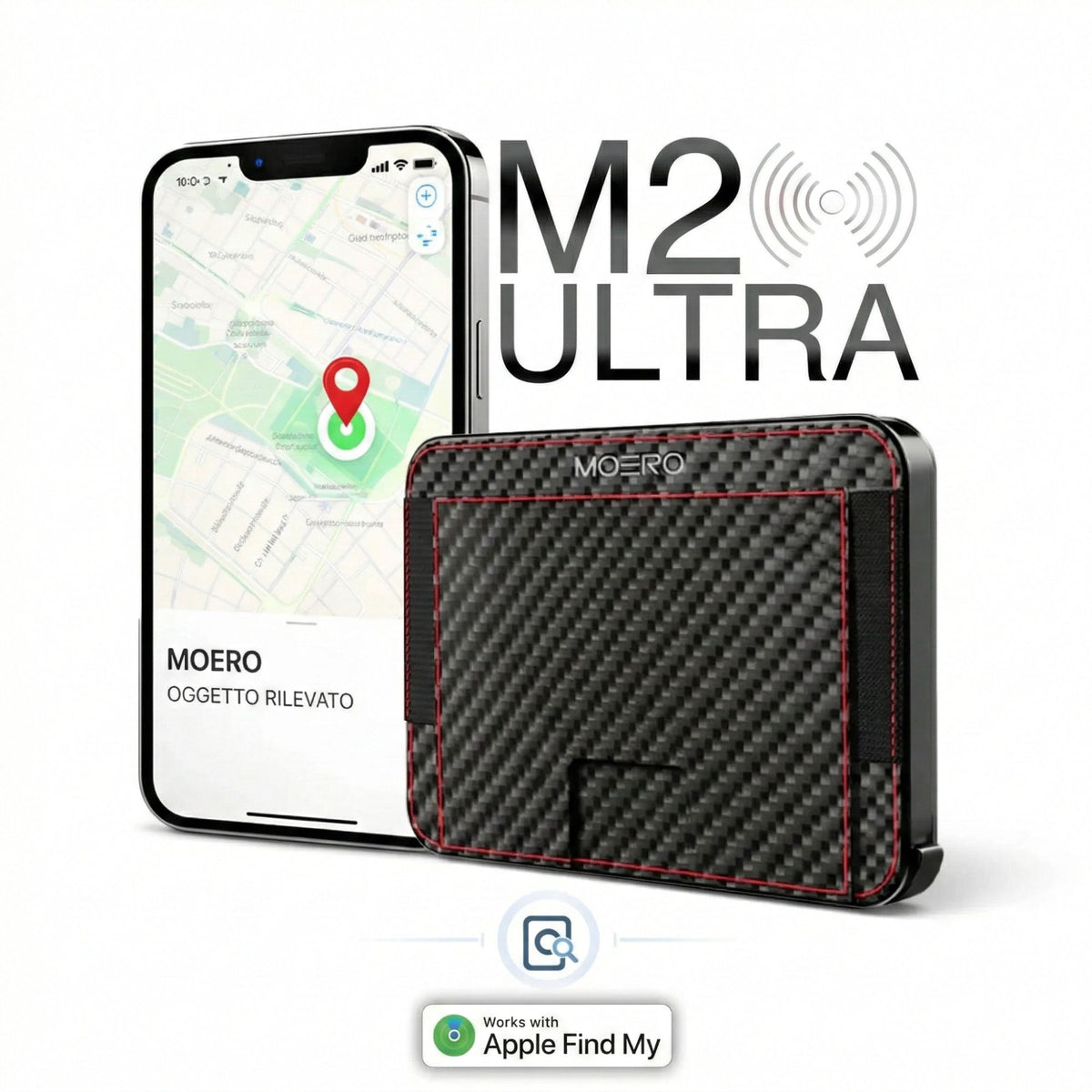 MOERO | M2 ULTRA CARBON RACING RED - Portafoglio MagSafe con localizzatore - BackPacco - BP-MOERO-M2ULTRA-CARBON-RED