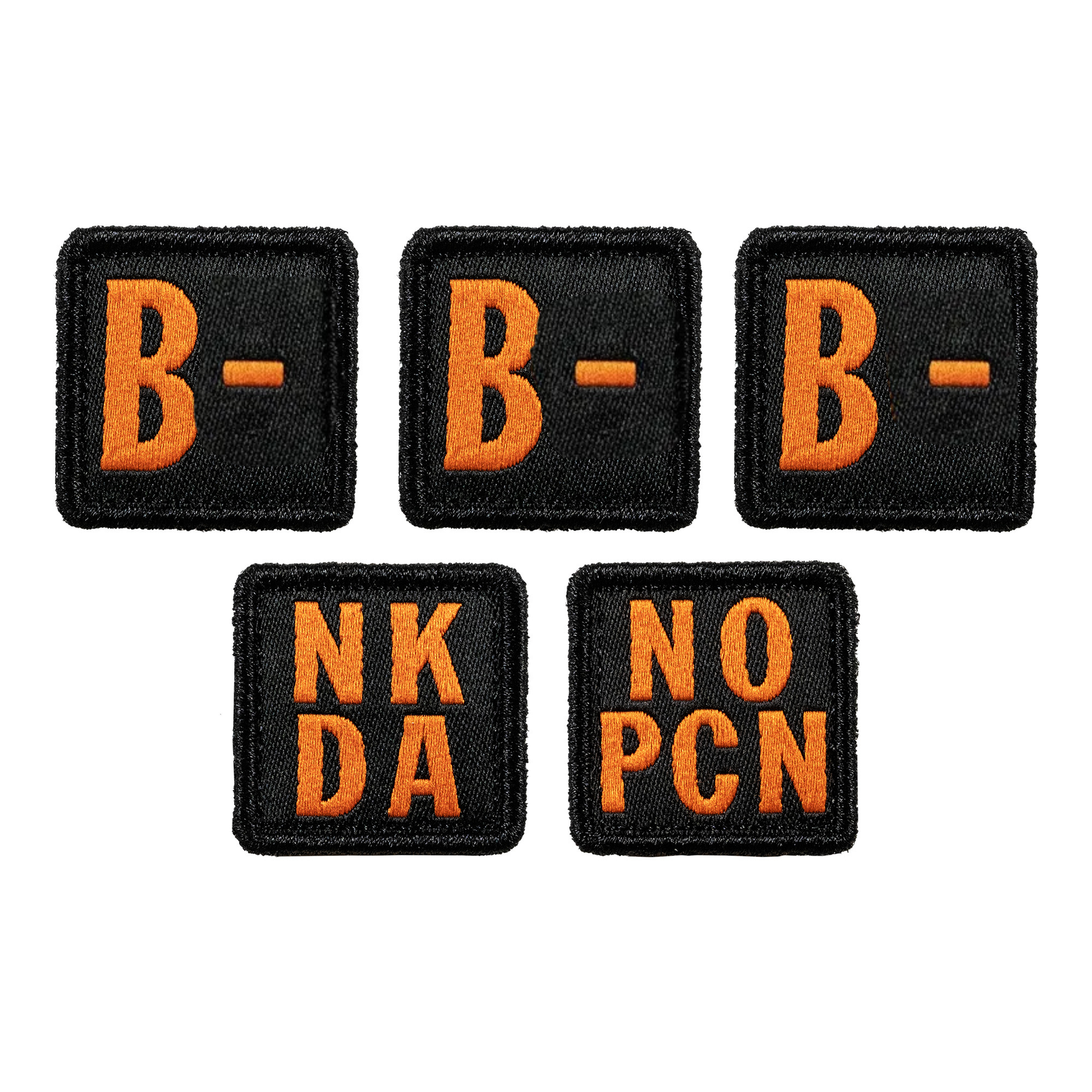 5.11 Blood Type Patch Kit, set di 5 patch ricamate con velcro, toppe con gruppo sanguigno e codice allergie NKDA e NO PCN, accessorio tattico medico