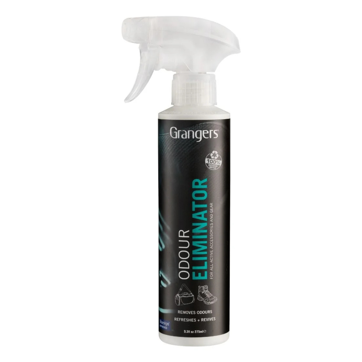 Grangers Odour Eliminator, neutralizzatore spray per odori di scarpe e attrezzatura, deodorante ecologico e rinfrescante, flacone grande da 275ml e flacone da viaggio da 100ml, su backpacco.it
