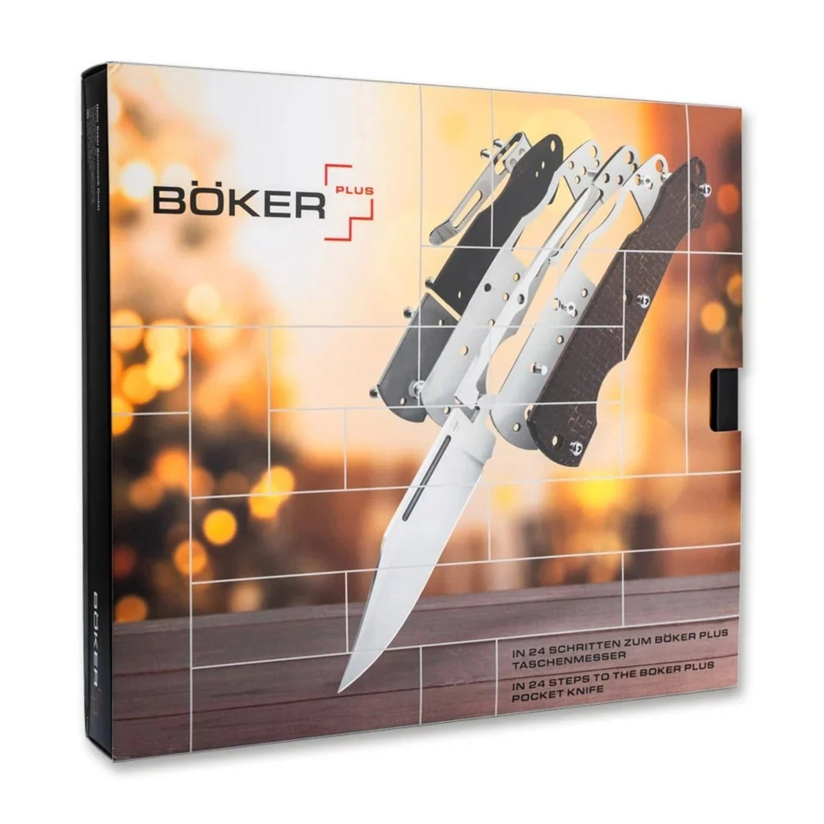 Boker Plus Advent Calendar Gent calendario dell'avvento con 24 caselle e kit di montaggio completo per coltello chiudibile tascabile gentleman con blocco lama backlock, unghiatura nail nick, guancette intercambiabili, clip e viteria per regalo di Natale, collezionismo ed EDC