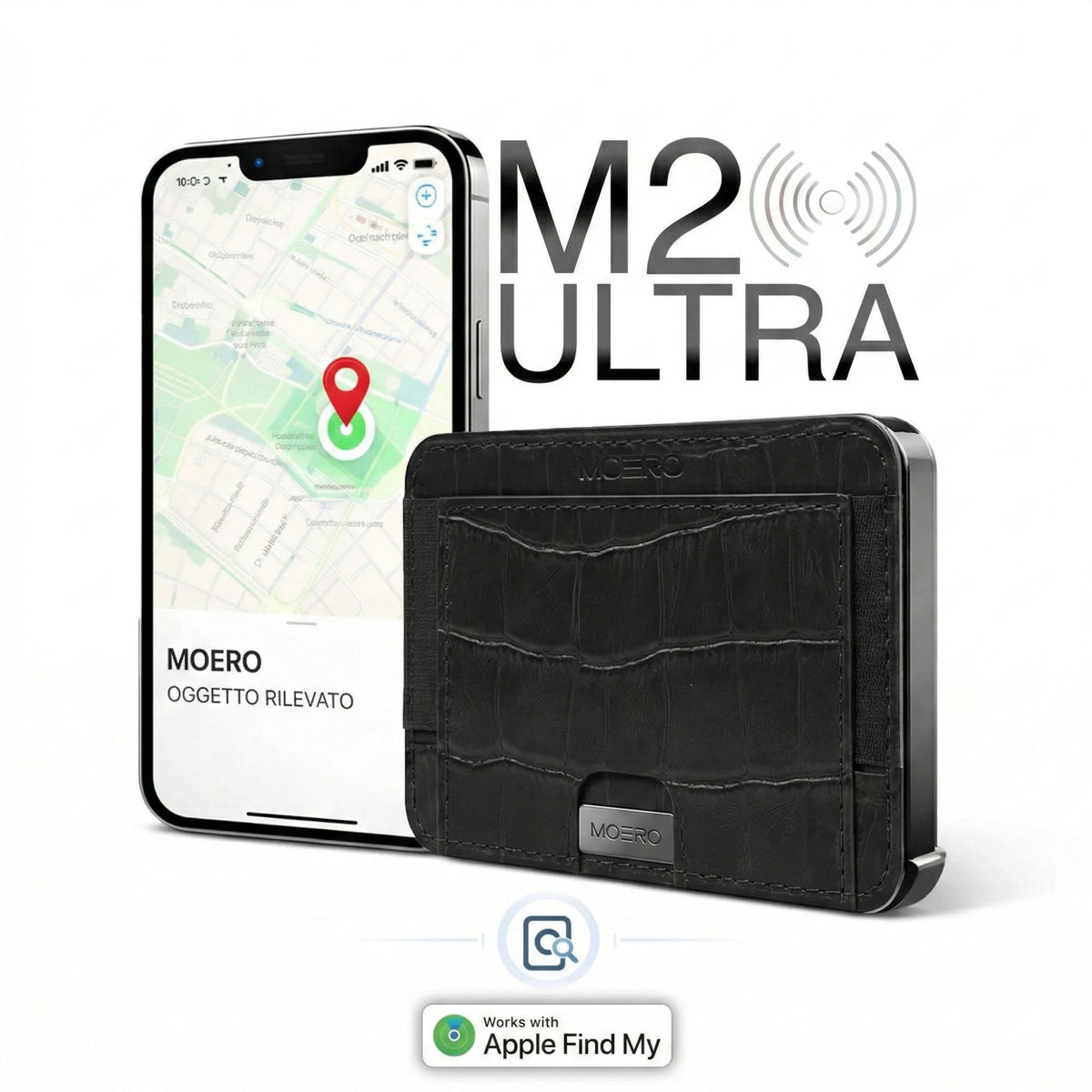 MOERO | M2 ULTRA COCCO BLACK - Portafoglio MagSafe con localizzatore - BackPacco - BP-MOERO-M2ULTRA-COCCO-BLK