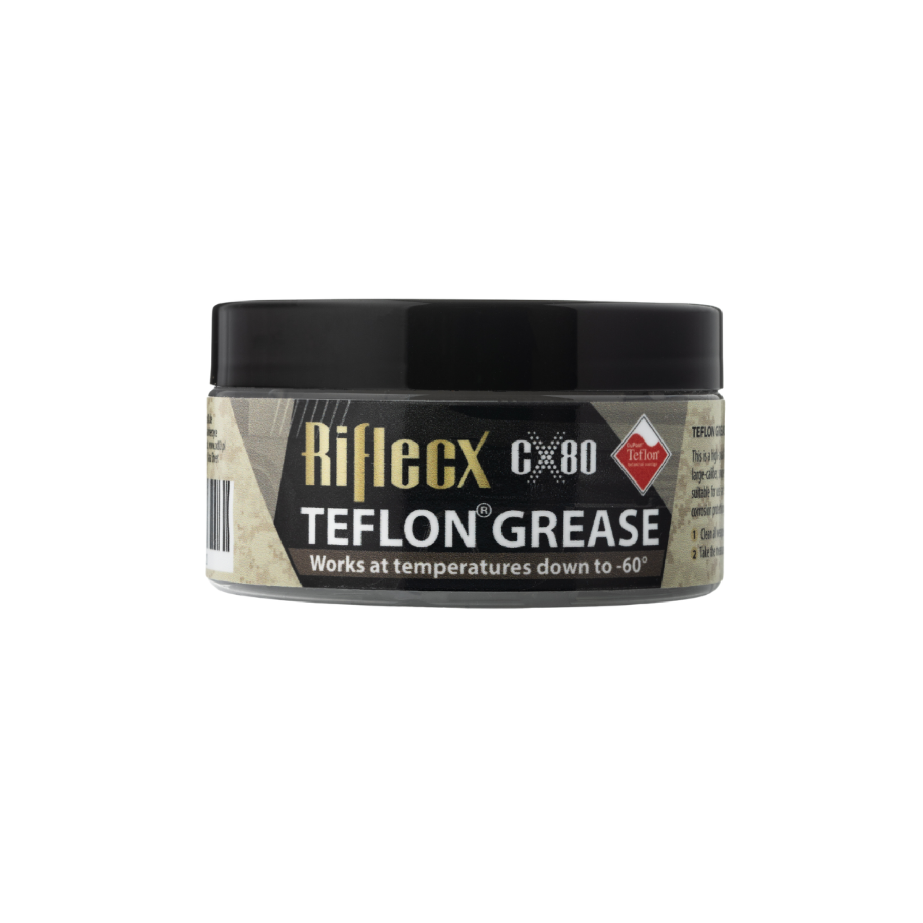 RiflecX CX80 Teflon Grease, grasso lubrificante al Teflon in vasetto e tubetto, ad alta resistenza per armi e ingranaggi, funziona a temperature fino a -60°, grasso per armaioli, su backpacco.it