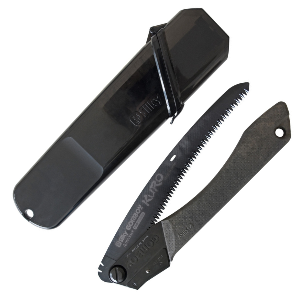 SILKY GOMBOY CURVE OUTBACK KURO Sega pieghevole in Acciaio Giapponese Premium, Edizione Limitata 40° Anniversario. Lama curva da 240 mm con rivestimento Black Oxide antiriflesso e impugnatura in Arbor Composite per uso outdoor estremo e bushcraft.
