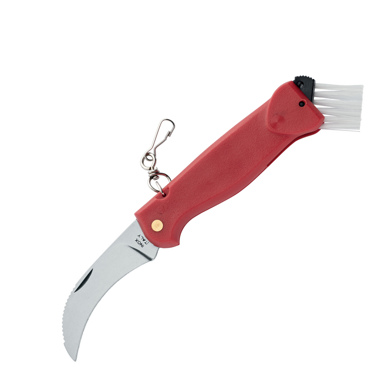 Coltello chiudibile FOX MUSHROOM KNIFE 406 con lama curva tipo hawkbill e pennello integrato per la pulizia - ideale per la raccolta di funghi e attività outdoor, disponibile su backpacco.it