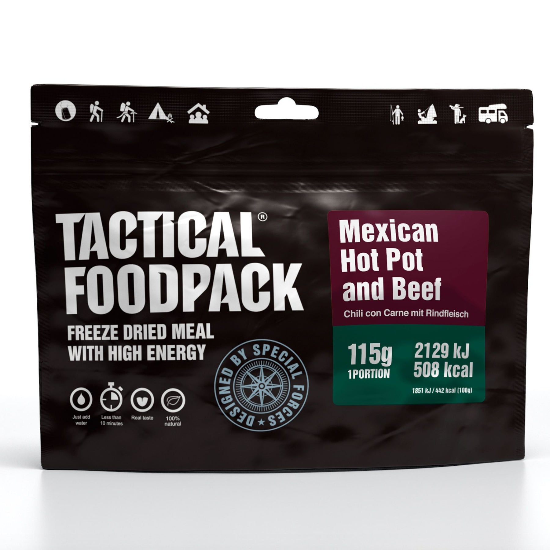Paquete de comida táctico | Olla Mexicana y Carne de Res 115g - Estofado de ternera mexicano picante
