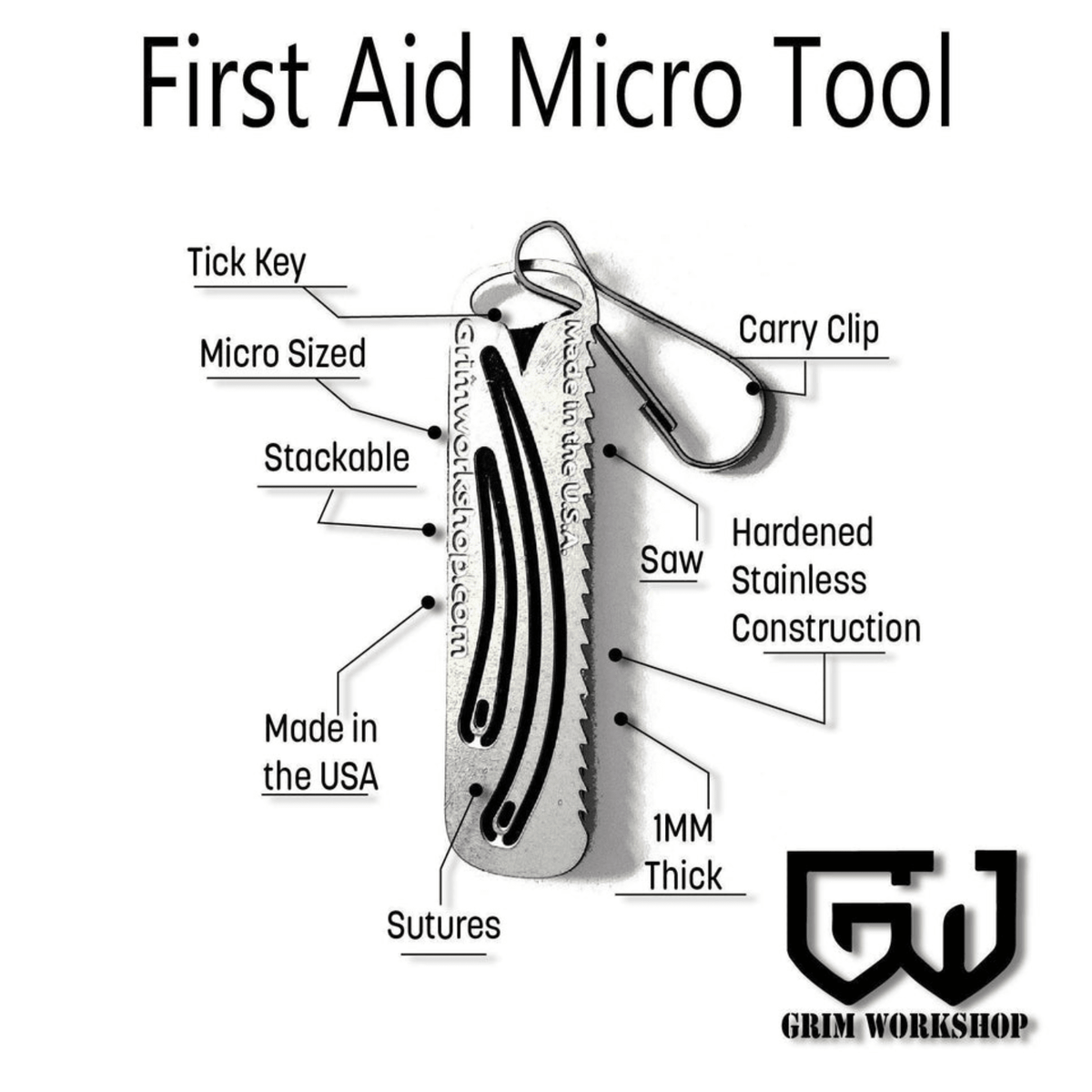 GRIM WORKSHOP | FIRST AID MICRO TOOL - Portachiavi con ago da sutura - BackPacco - BP-GRIM-GWMICAID