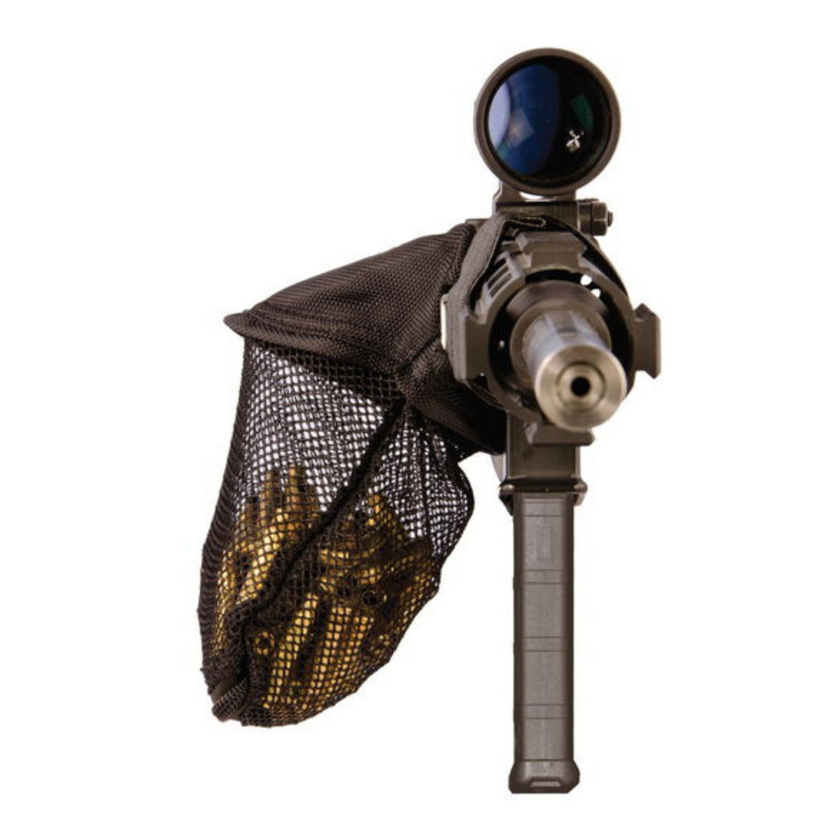 Caldwell AR-15 Brass Catcher - Rete cattura bossoli in maglia nera con supporto rigido e zip inferiore, accessorio per fucili per raccogliere bossoli spenti, disponibile su backpacco.it