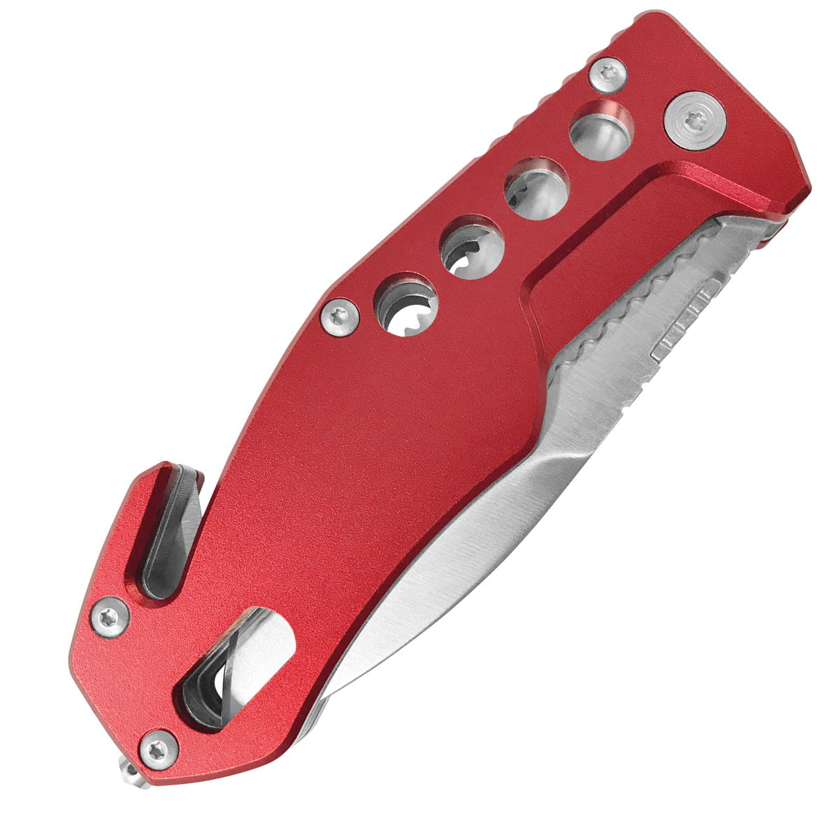 Coltello chiudibile multiuso Black Fox Tactical modelli BF-115 e BF-117 da soccorso (Rescue), lama parzialmente seghettata, manico in alluminio o G10, dotato di tagliacinture, rompi-vetro e chiave esagonale, ideale per emergenza e professionisti