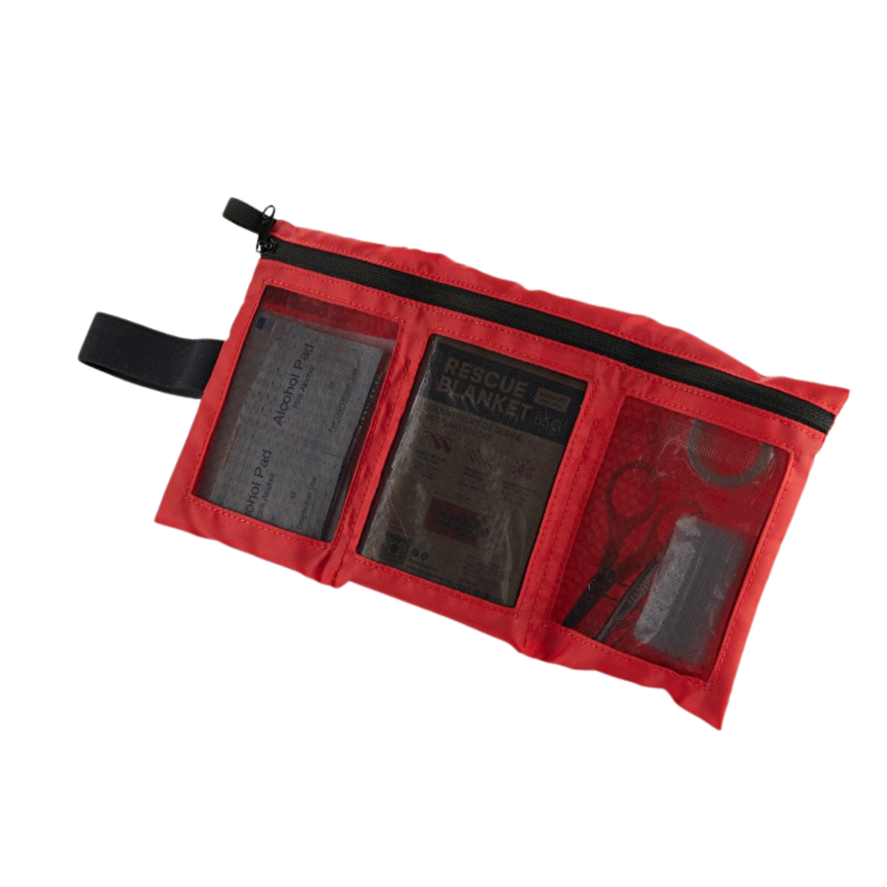 ARVA First Aid Kit Lite, pouch medica rossa leggera e compatta, kit di primo soccorso essenziale per escursionismo, sci e outdoor, con elastico nero di compressione, su backpacco.it