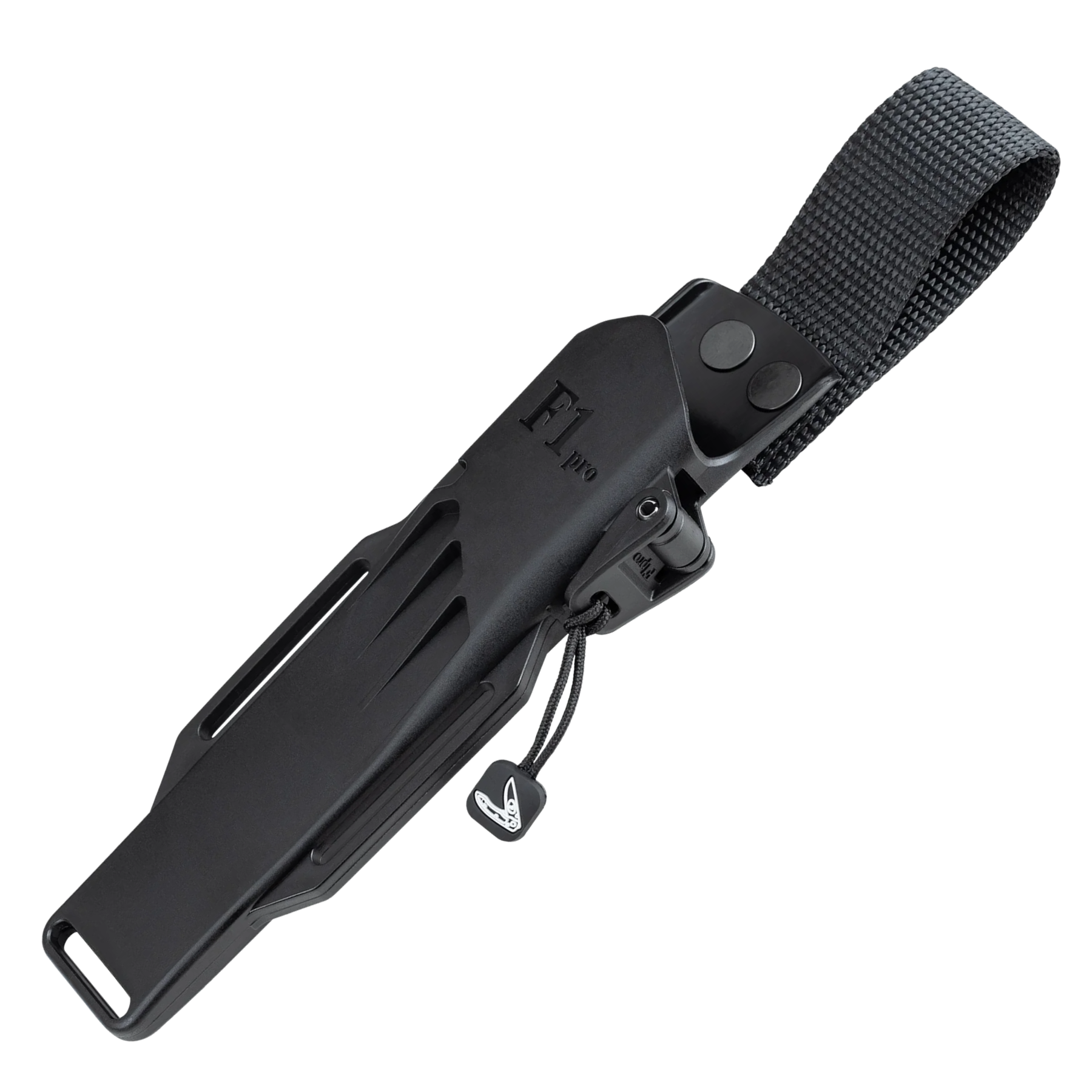 Coltello a lama fissa Fällkniven F1 Pro da sopravvivenza o bushcraft, lama in acciaio laminato, manico in Thermorun nero con foro per laccetto