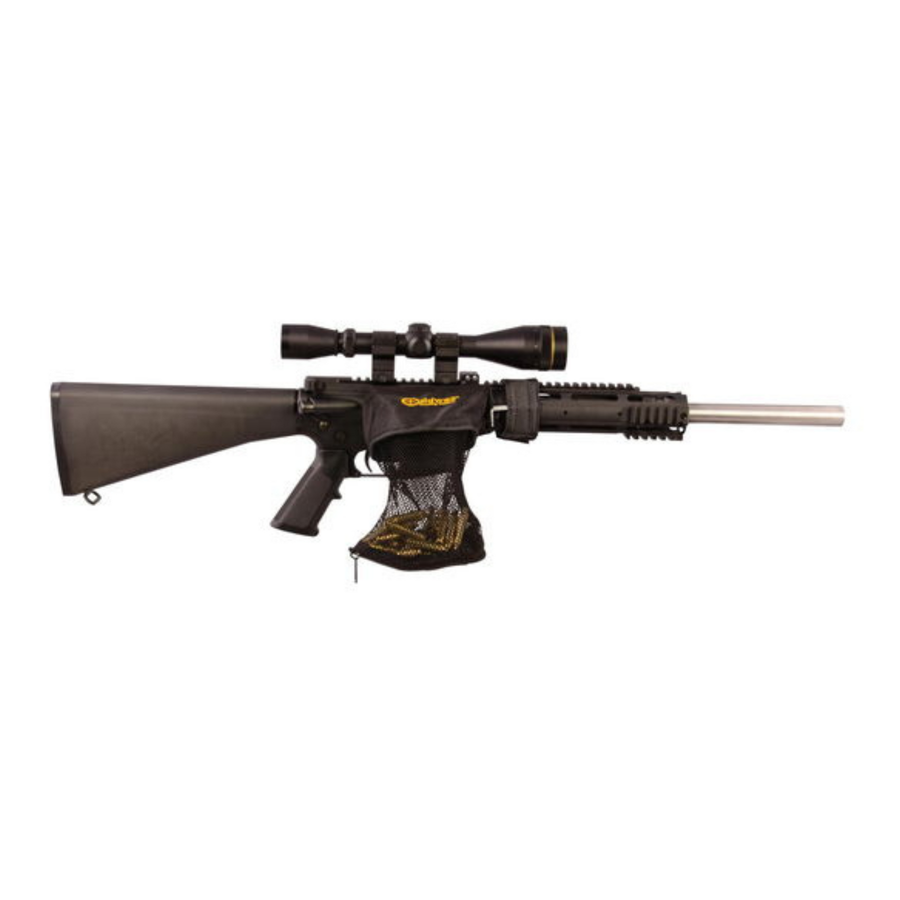 Caldwell AR-15 Brass Catcher - Rete cattura bossoli in maglia nera con supporto rigido e zip inferiore, accessorio per fucili per raccogliere bossoli spenti, disponibile su backpacco.it