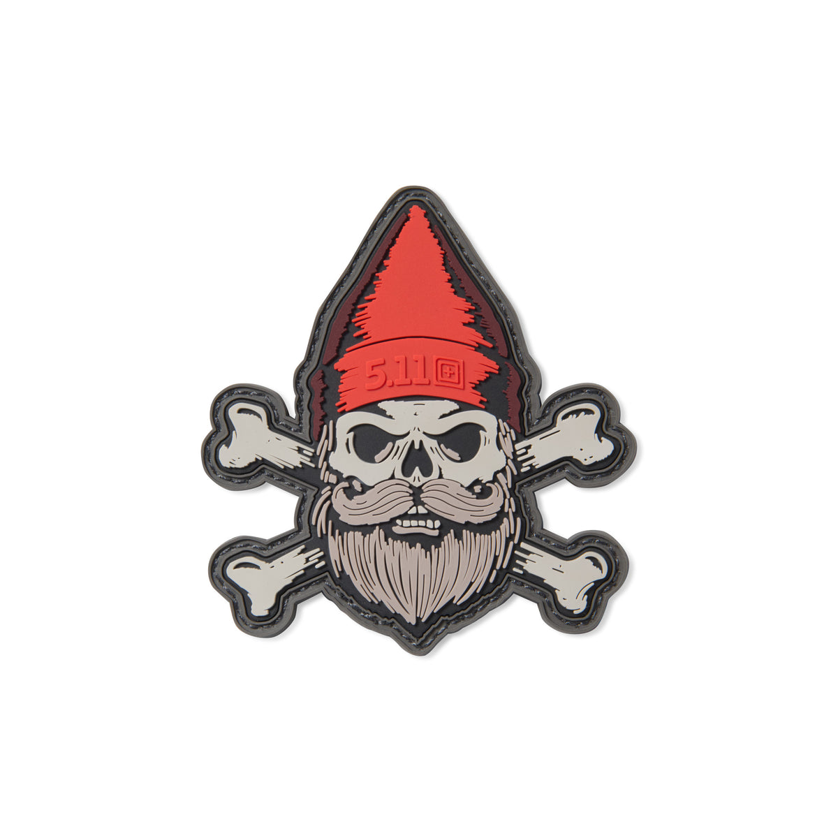 5.11 Defender, patch in PVC con velcro a forma di teschio e tibie incrociate (Jolly Roger), teschio con barba e berretto rosso, toppa tattica da collezione