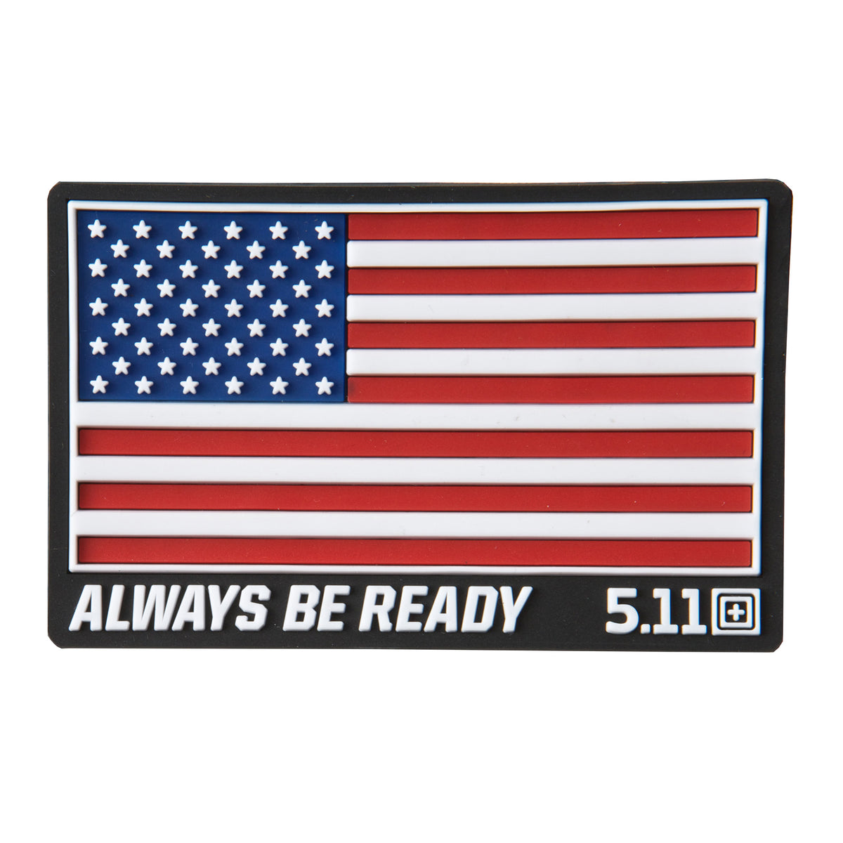 5.11 USA Flag Patch in PVC, toppa rettangolare con bandiera americana in rilievo, scritta Always Be Ready e logo 5.11, toppa tattica
