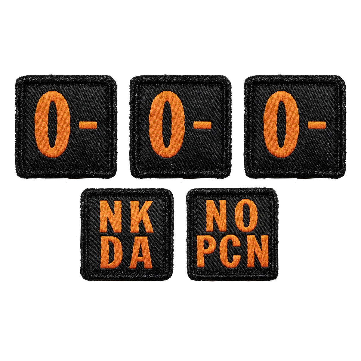 5.11 Blood Type Patch Kit, set di 5 patch ricamate con velcro, toppe con gruppo sanguigno e codice allergie NKDA e NO PCN, accessorio tattico medico