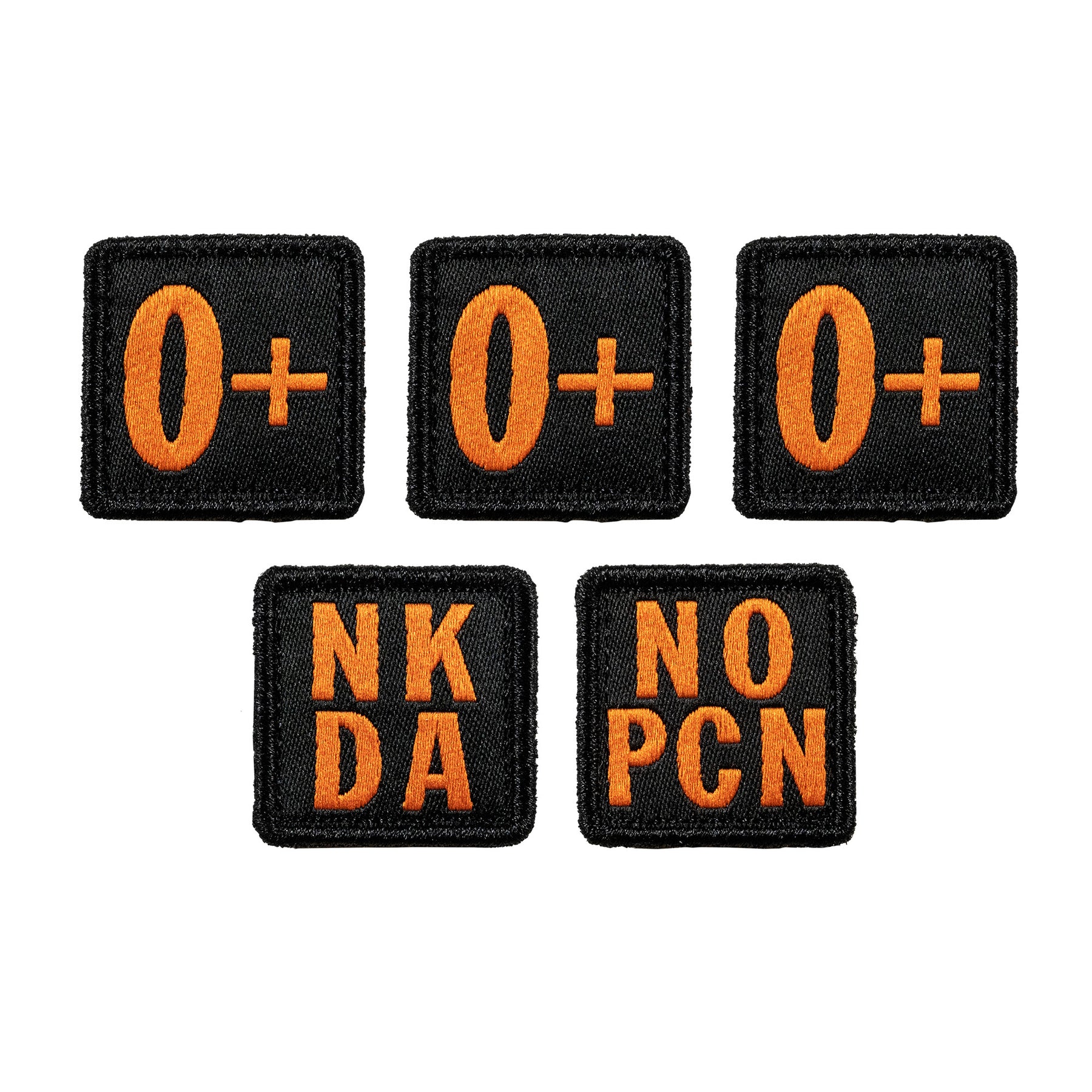 5.11 Blood Type Patch Kit, set di 5 patch ricamate con velcro, toppe con gruppo sanguigno e codice allergie NKDA e NO PCN, accessorio tattico medico