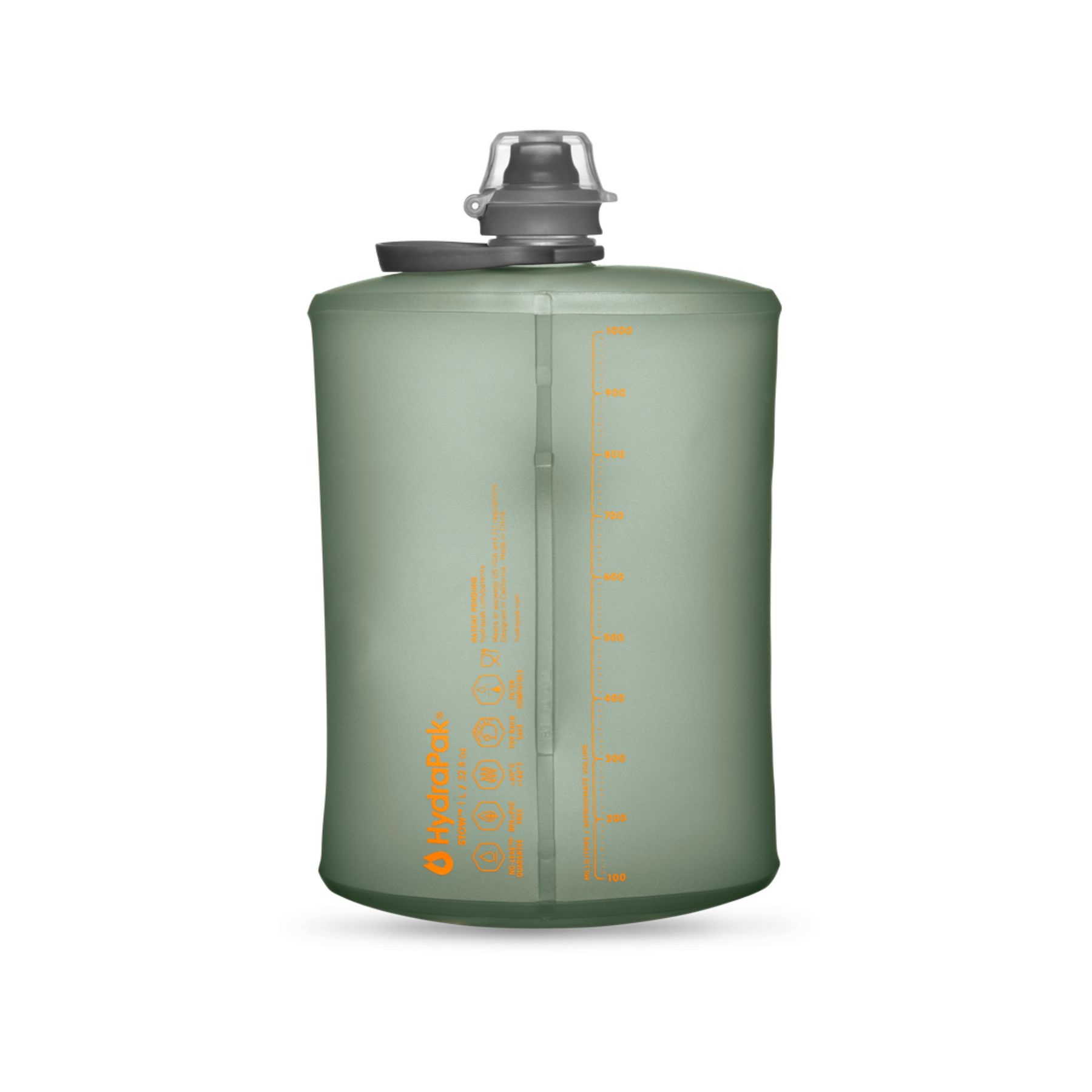HYDRAPAK STOW, bottiglia pieghevole compatta con tappo e beccuccio, ideale per attività outdoor, disponibile su backpacco.it