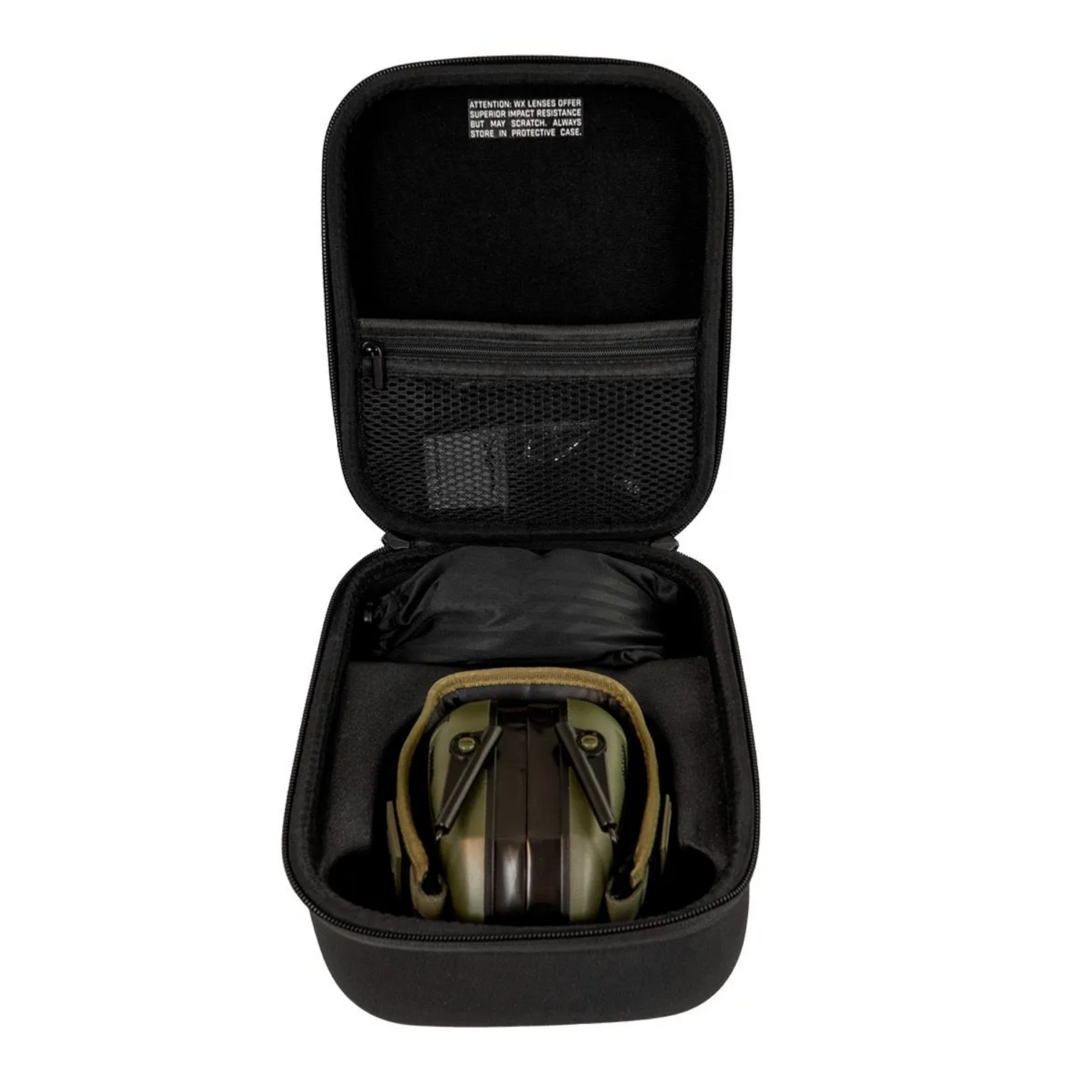 Wiley X WX Valor Comm Shooting Range Kit 3553SRK, set per poligono con occhiali balistici VAPOR con 3 lenti intercambiabili (arancione, trasparente, gialla) e cuffie antirumore verde oliva, su backpacco.it