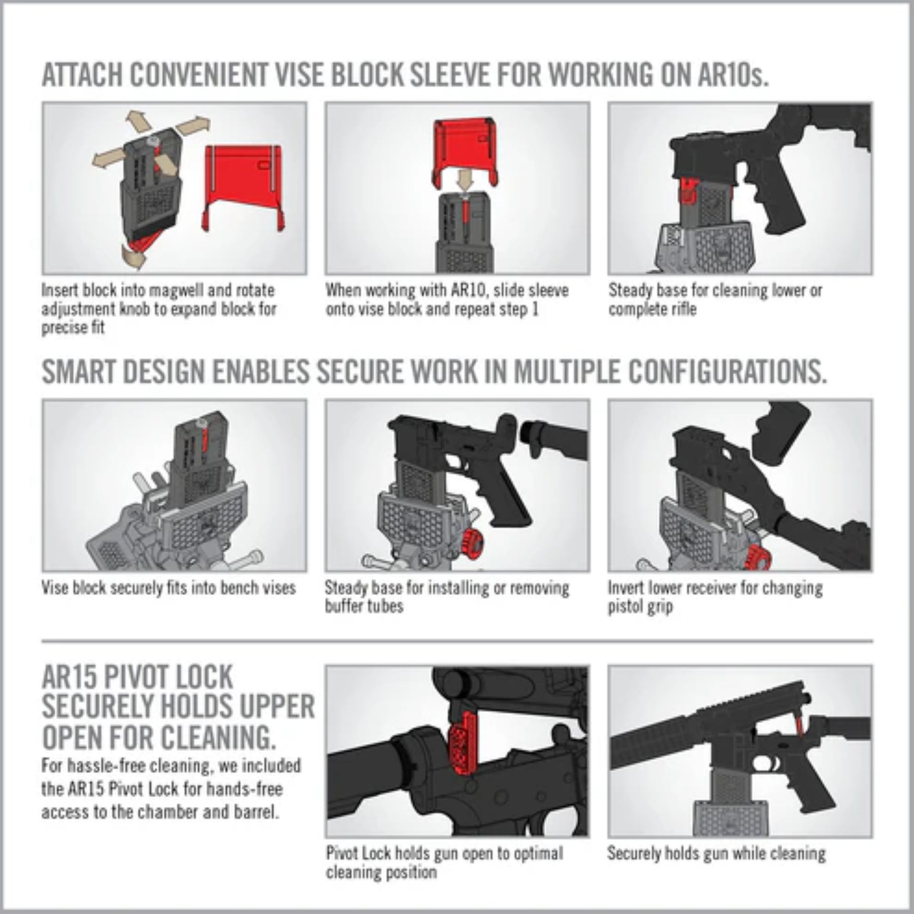 REAL AVID | SMART-FIT AR-15 VISE BLOCK WITH SLEEVE FOR AR10- Sistema di blocco per AR-15