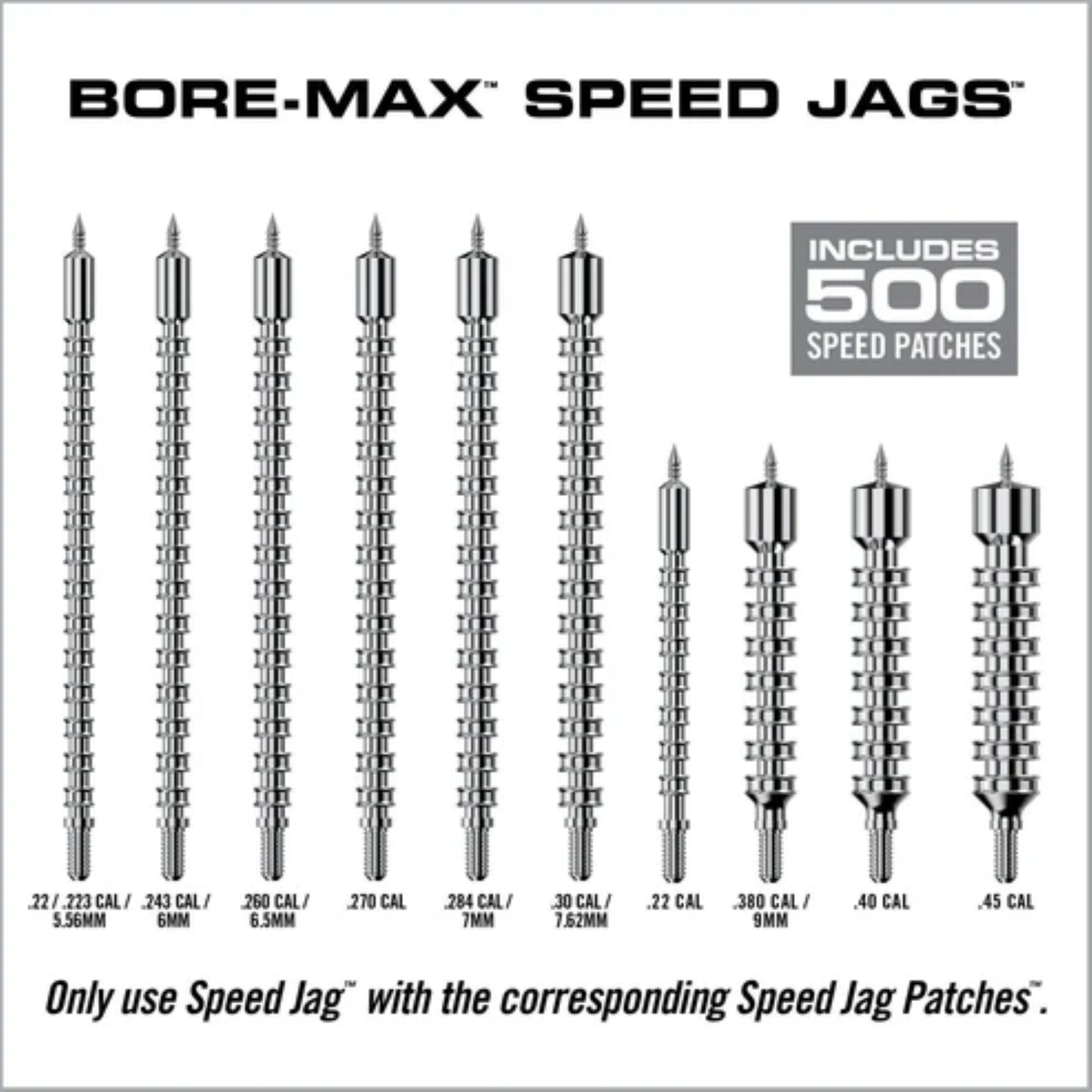 REAL AVID | MULTI-CAL BORE-MAX SPEED JAGS & PATCHES - Set di spingipezzuole in diversi calibri