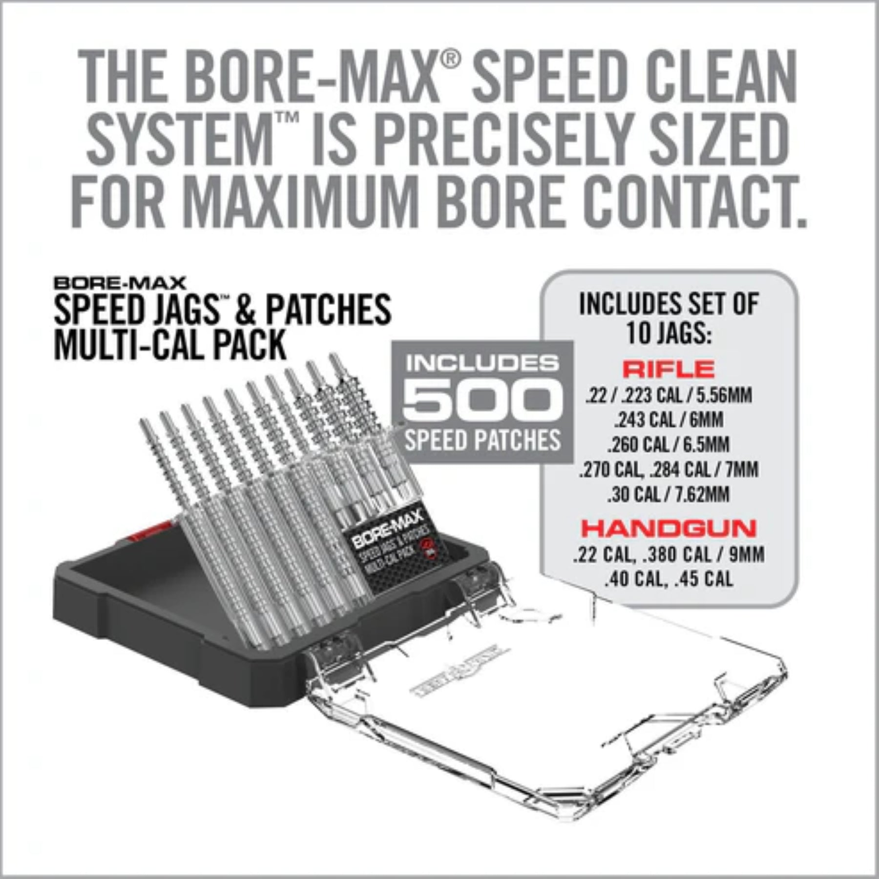 REAL AVID | MULTI-CAL BORE-MAX SPEED JAGS & PATCHES - Set di spingipezzuole in diversi calibri