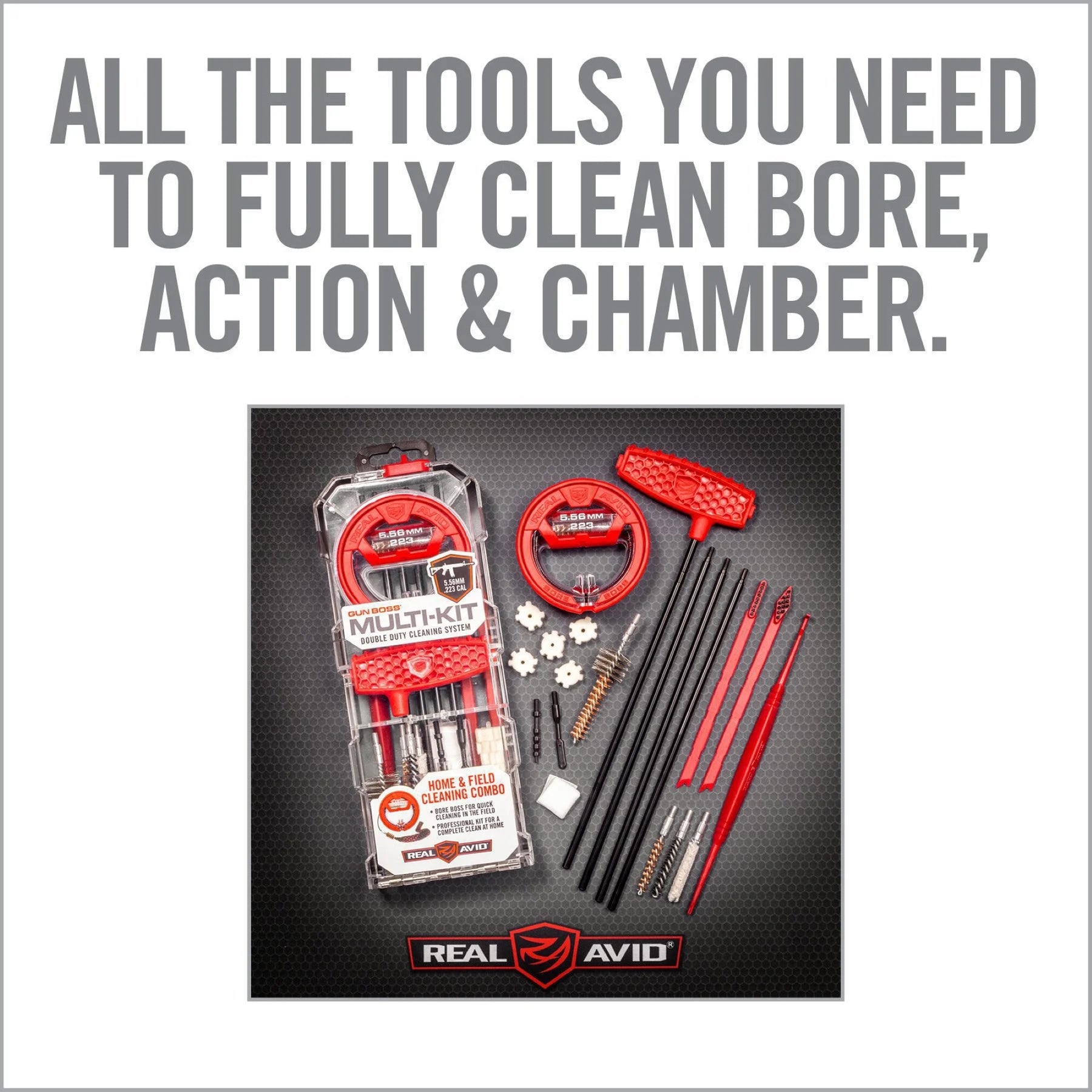 REAL AVID | GUN BOSS MULTI KIT .223 / 5.56 mm - Kit di pulizia per CAL .223 / 5.56 mm