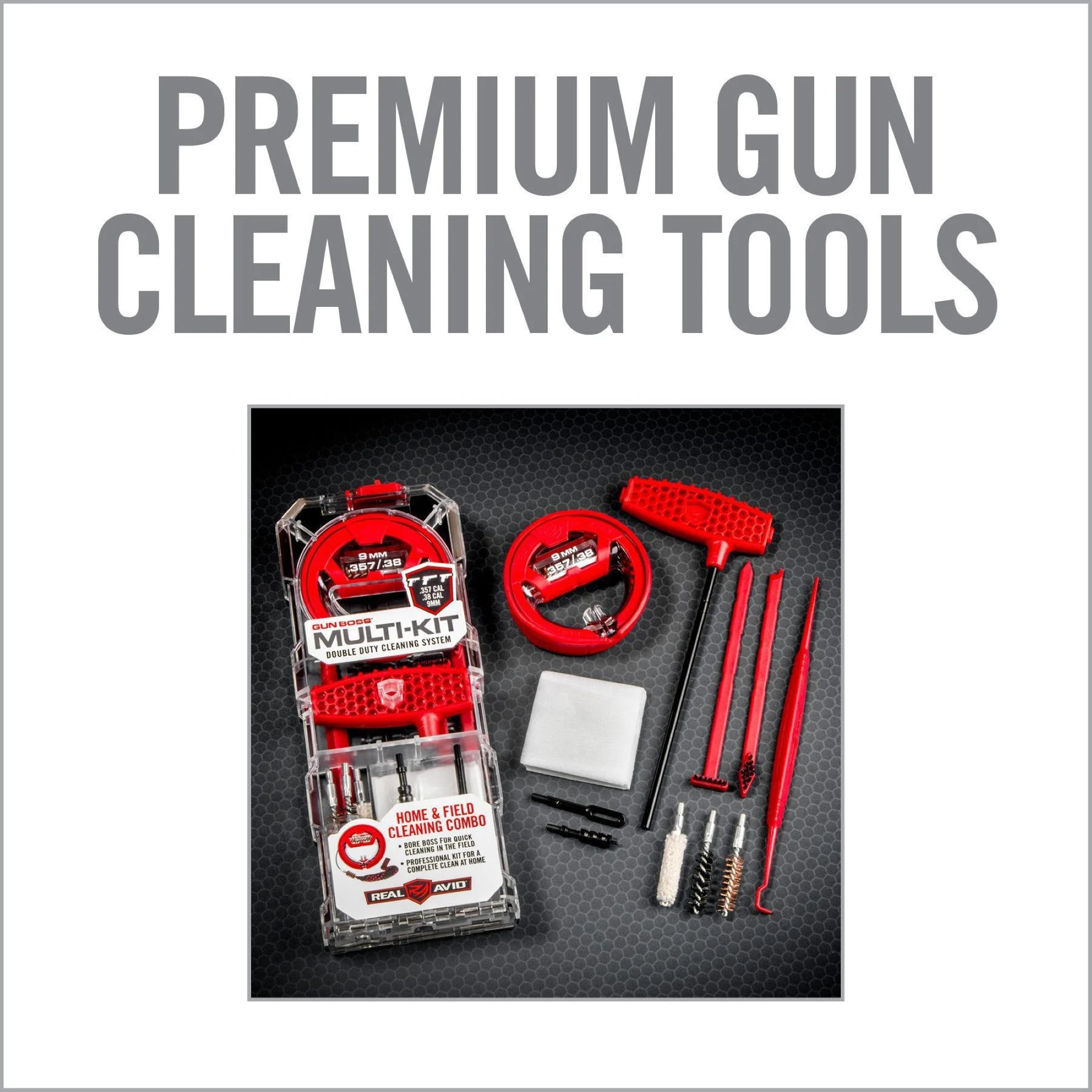 REAL AVID | GUN BOSS MULTI KIT .357 / .38 / 9 mm - Kit di pulizia per CAL .357 / .38 / 9 mm