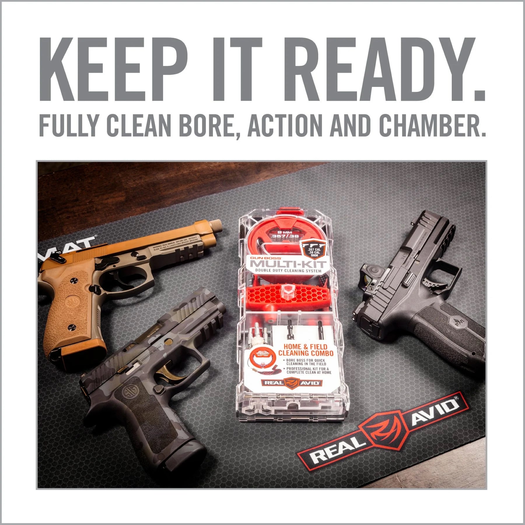 REAL AVID | GUN BOSS MULTI KIT .357 / .38 / 9 mm - Kit di pulizia per CAL .357 / .38 / 9 mm