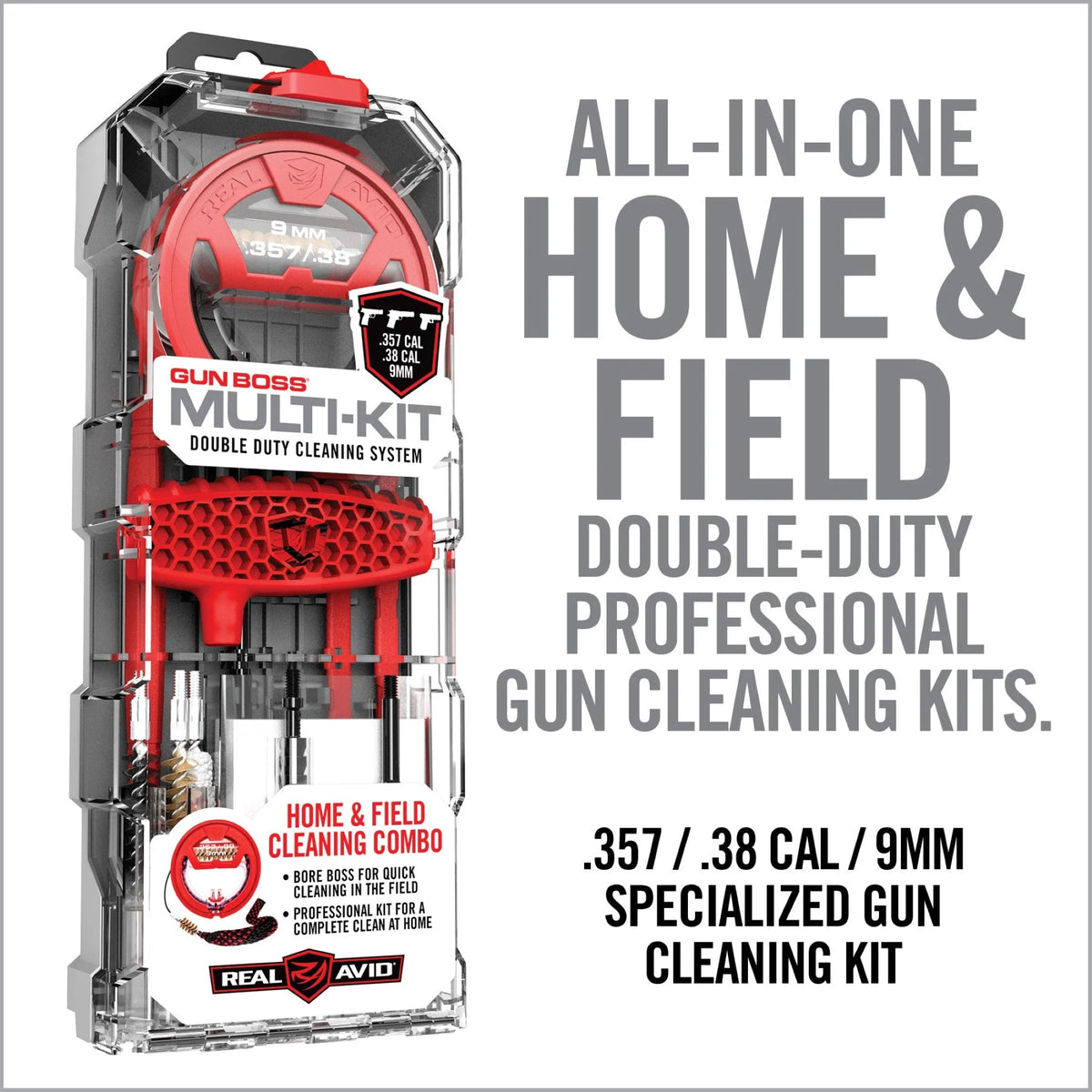 REAL AVID | GUN BOSS MULTI KIT .357 / .38 / 9 mm - Kit di pulizia per CAL .357 / .38 / 9 mm