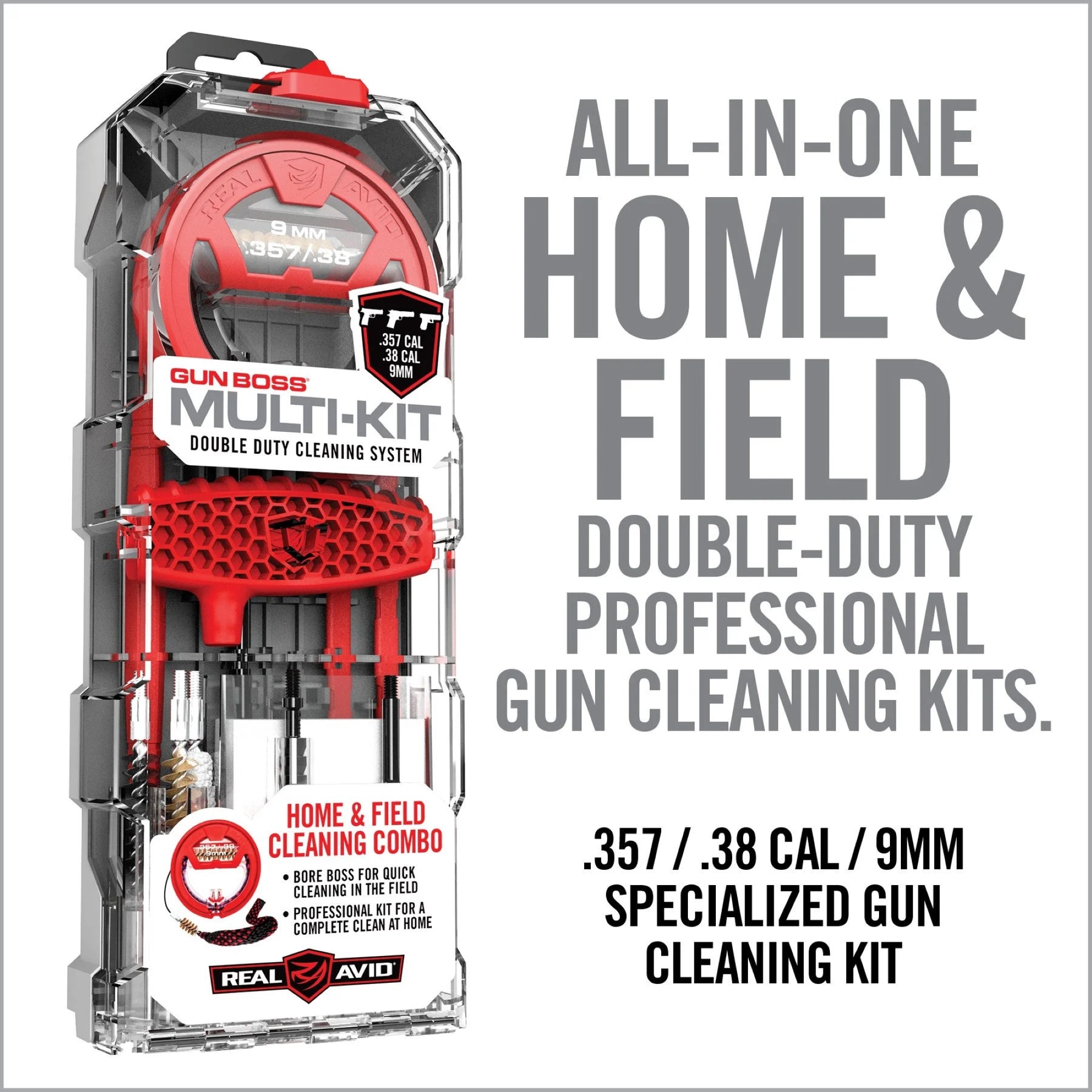 REAL AVID | GUN BOSS MULTI KIT .357 / .38 / 9 mm - Kit di pulizia per CAL .357 / .38 / 9 mm