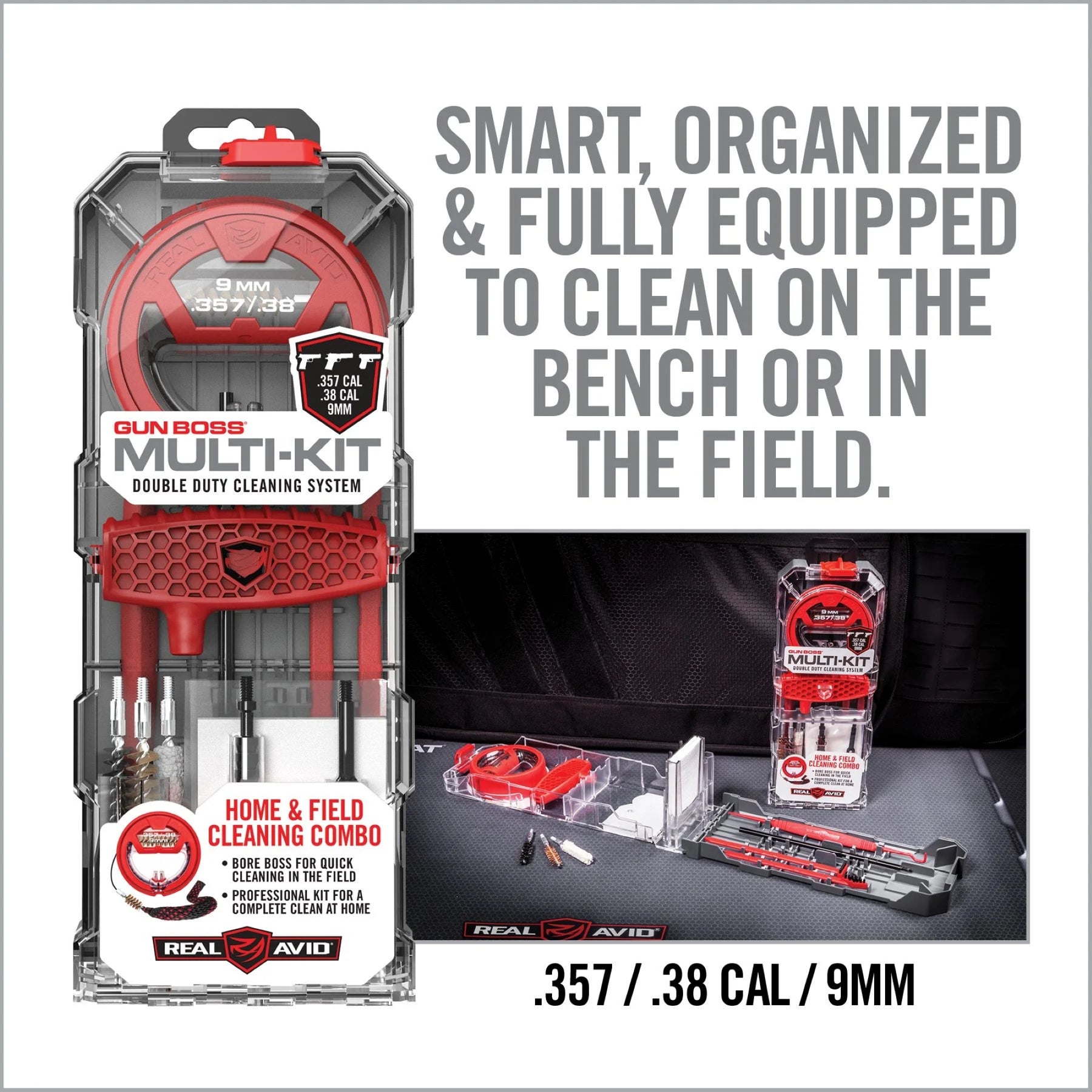 REAL AVID | GUN BOSS MULTI KIT .357 / .38 / 9 mm - Kit di pulizia per CAL .357 / .38 / 9 mm