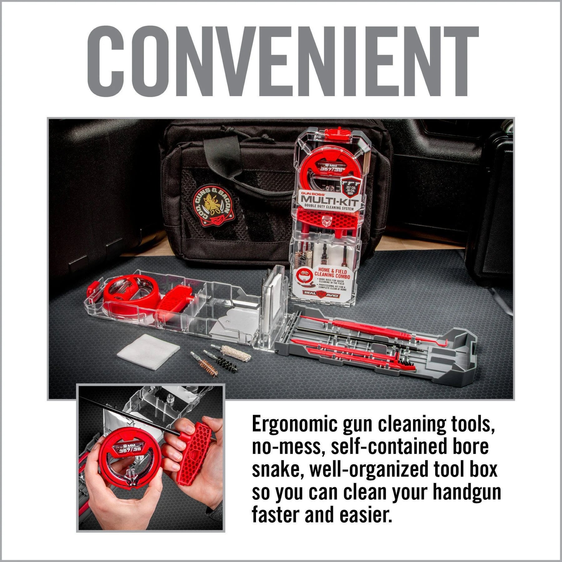 REAL AVID | GUN BOSS MULTI KIT .357 / .38 / 9 mm - Kit di pulizia per CAL .357 / .38 / 9 mm