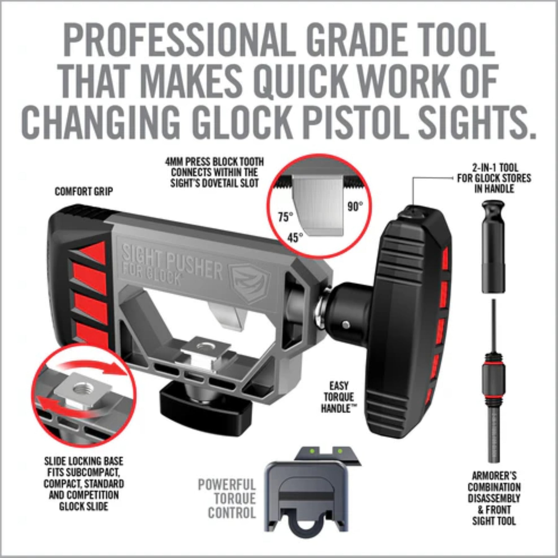 REAL AVID | GLOCK SIGHT PUSHER - Strumento di regolazione per mirini Glock