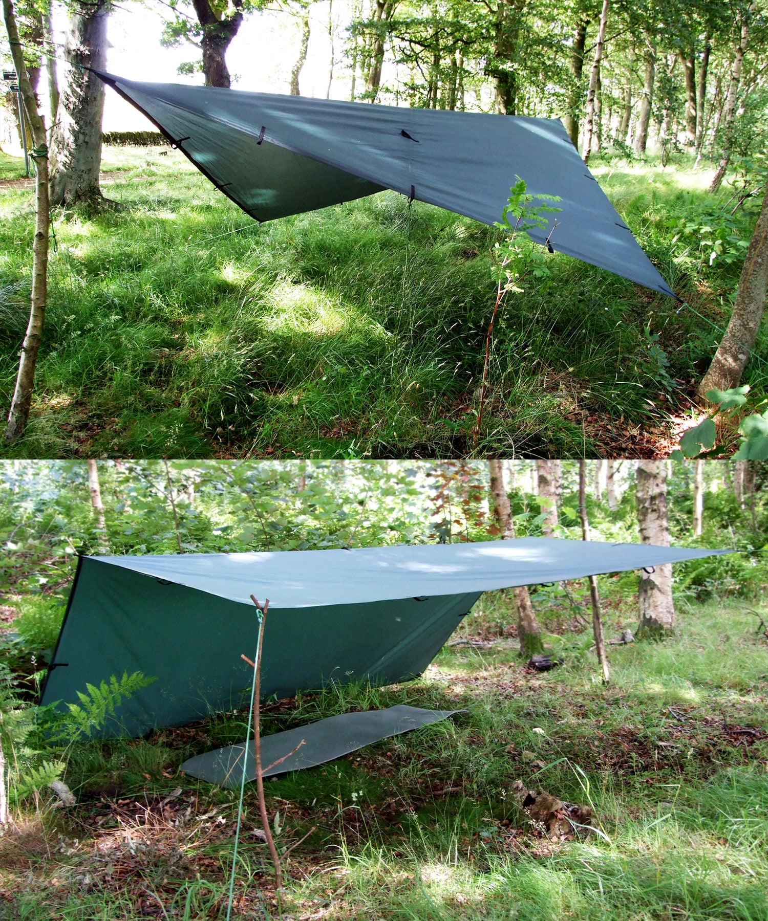 DD Tarp 3x3 setup a terra con sostegni