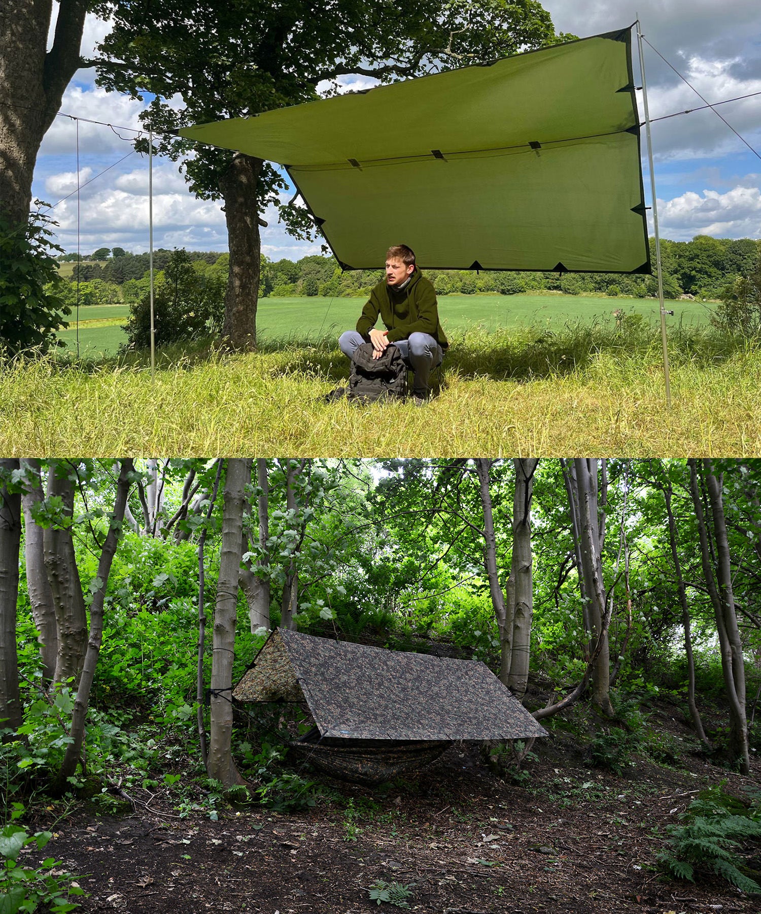 DD Tarp 3x3 setup sospesi con paleria e multicam