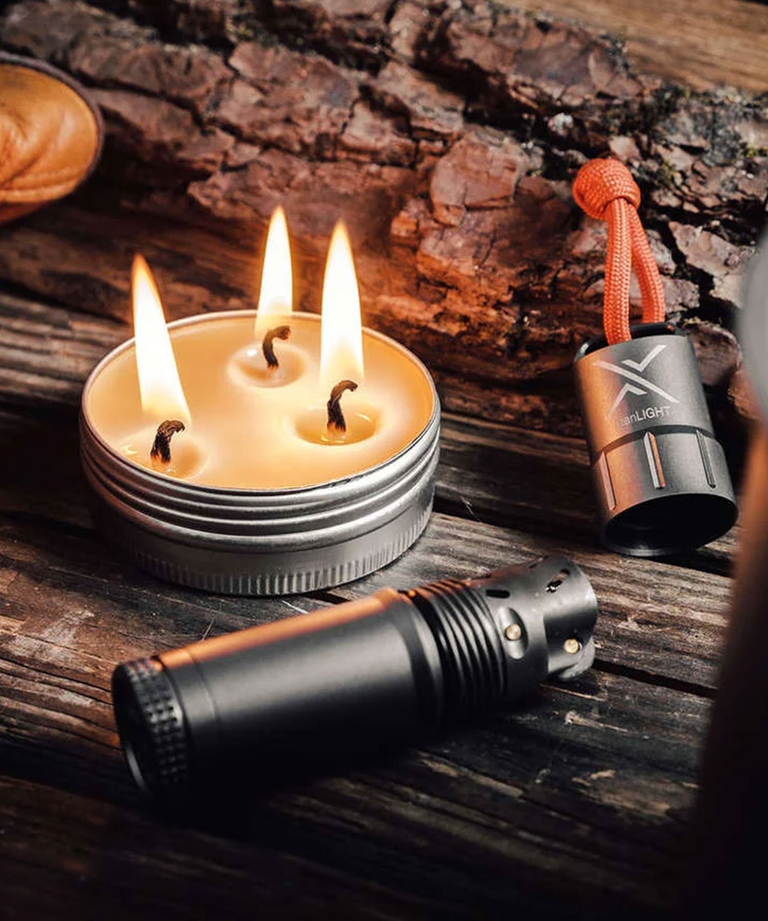 EXOTAC accendino titanlight gun gray con candela da sopravvivenza