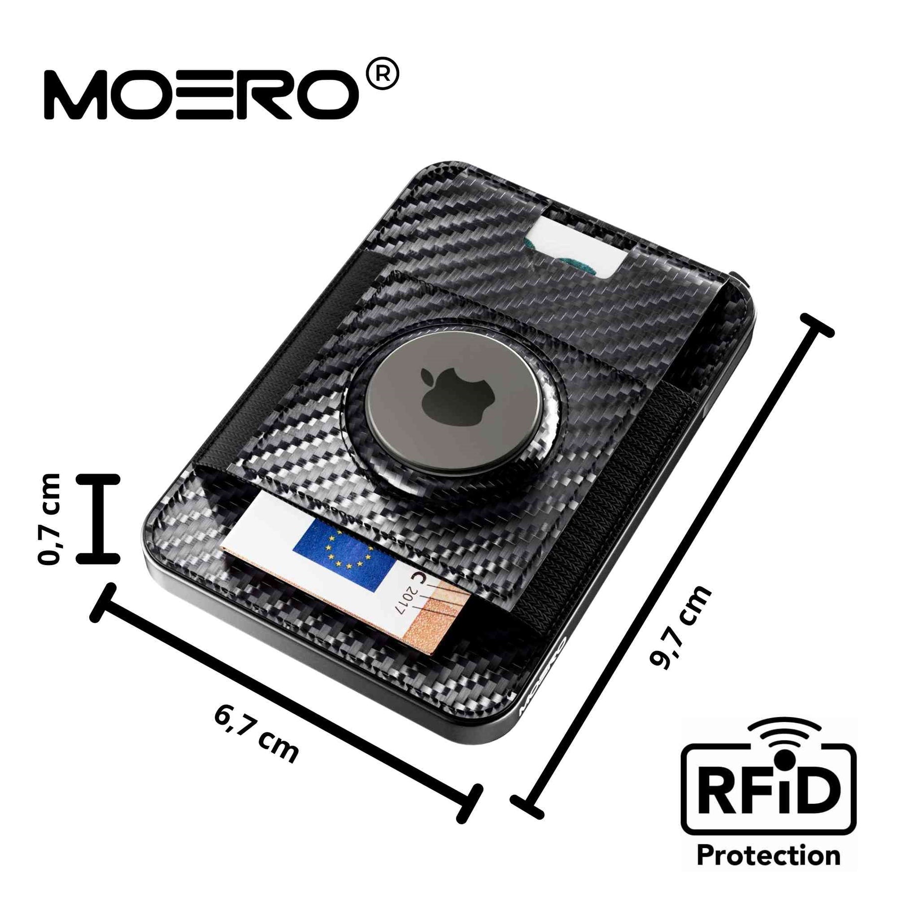 MOERO | M2 PRO AIRTAG CARBON BLACK - Portafoglio MagSafe con scomparto AirTag