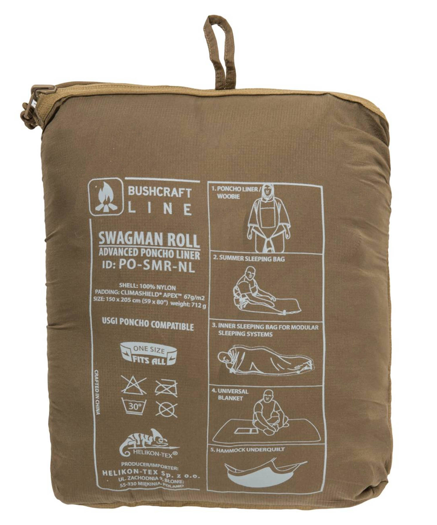 HELIKON SWAGMAN ROLL PONCHO COYOTE NEL SACCHETTO DELLA TASCA FRONTALE